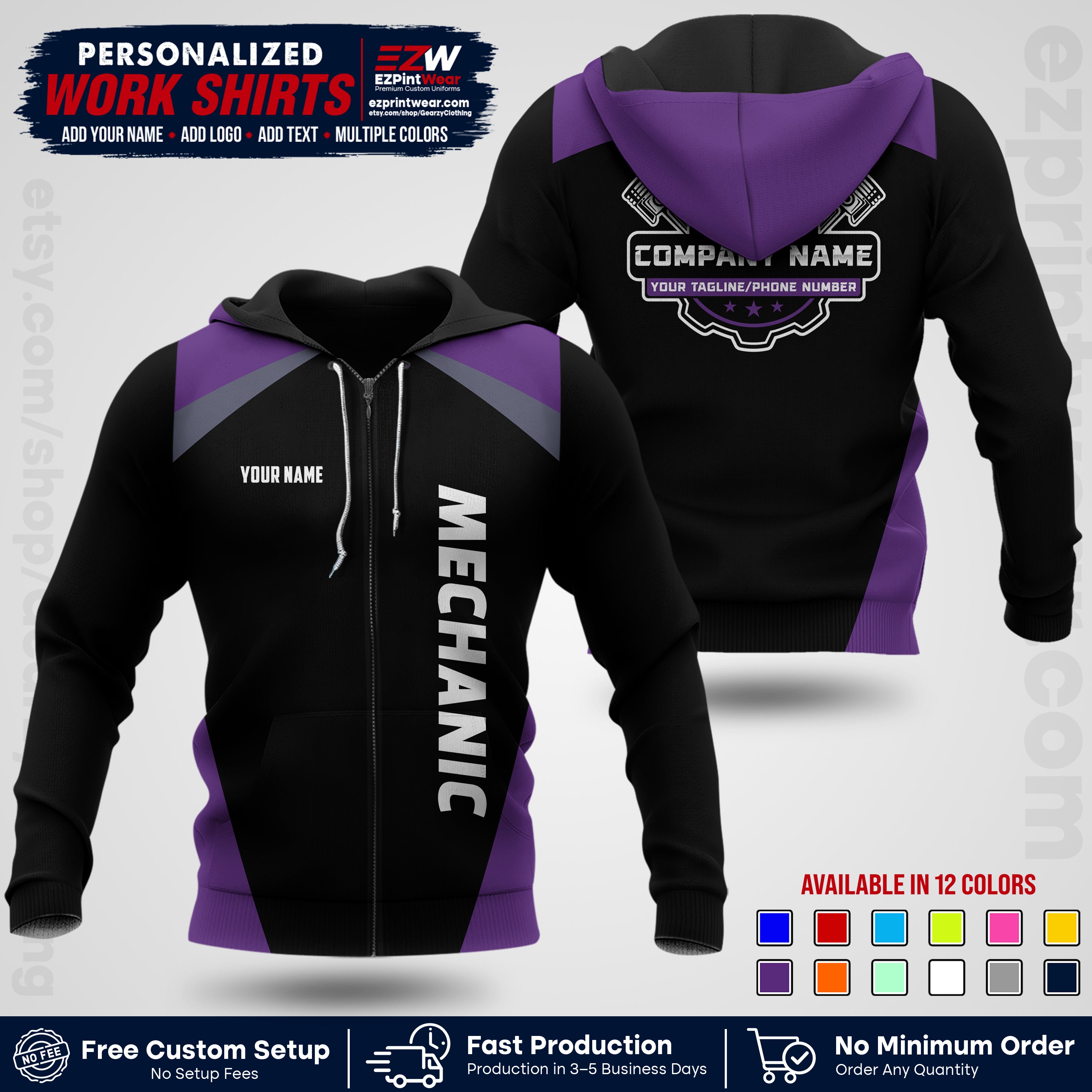 Custom Mechanic Work Shirt with Name, Logo & Text | Auto Shop Uniform | Workwear MCN 02