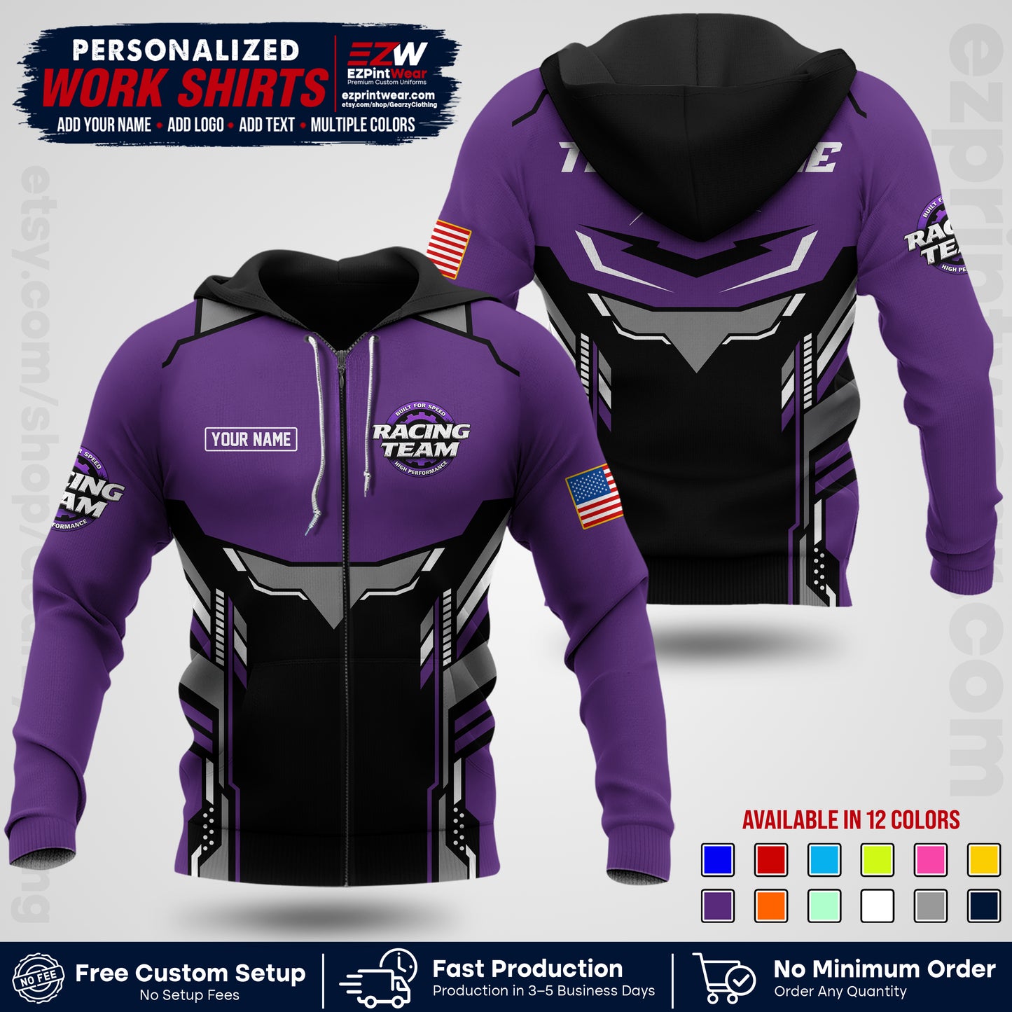 Custom Racing Shirt with Name, Logo & Text | Race Team Uniform | Crew Apparel RC11
