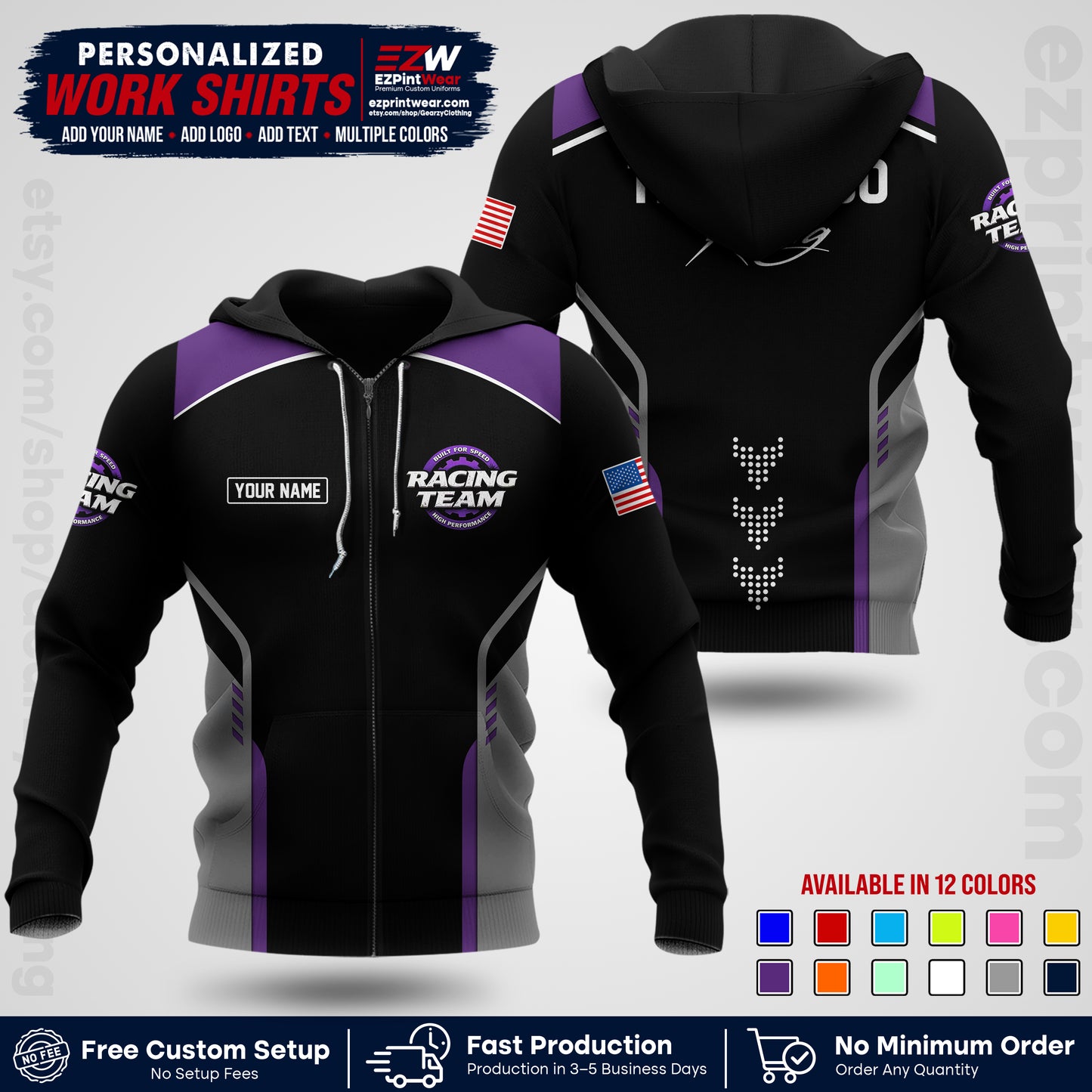 Custom Racing Shirt with Name, Logo & Text | Race Team Uniform | Crew Apparel RC09