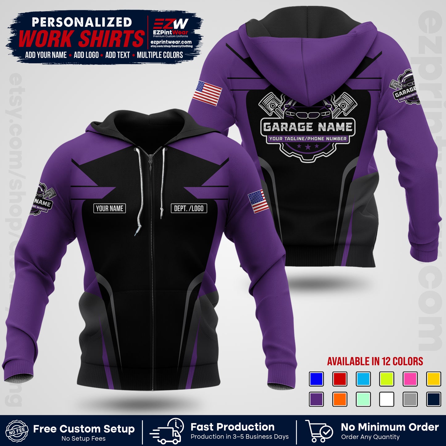 Custom Mechanic Work Shirt with Name, Logo & Text | Auto Shop Uniform | Workwear MCN 04