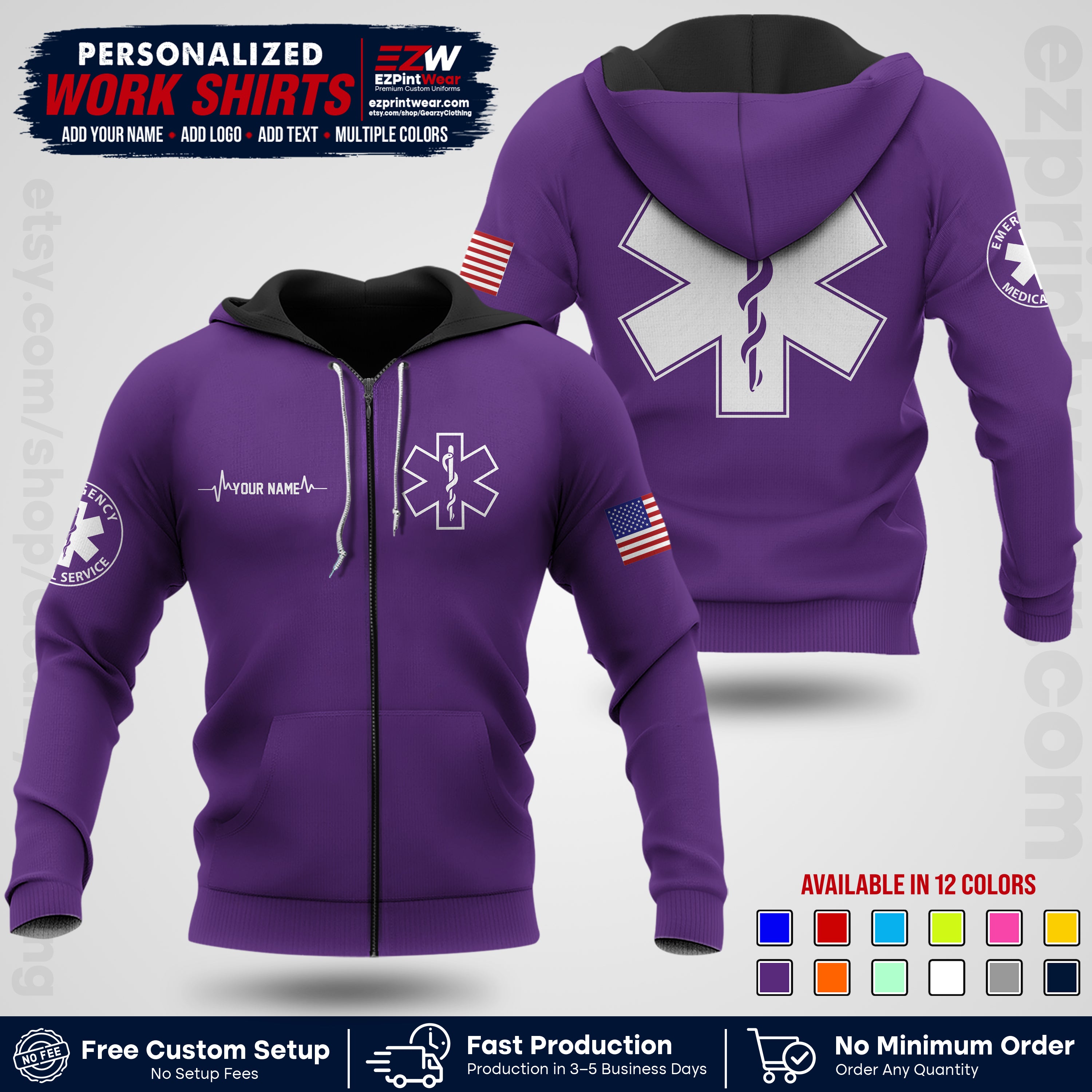 Custom EMS Shirt with Name, Logo & Text | EMS Team Uniform | First Responder Workwear EMSU04