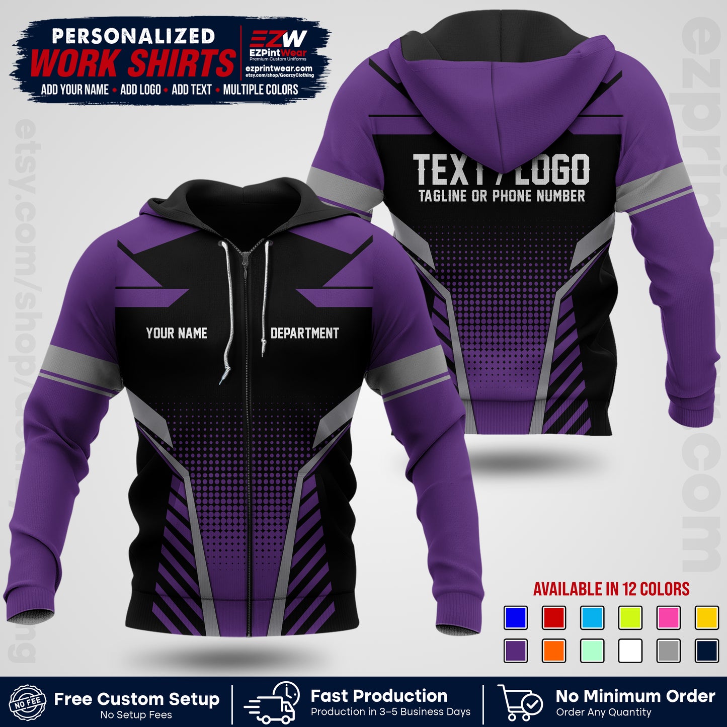 Custom All Over Print Work Uniform Shirt with Name, Logo & Text | Custom Hawaiian Shirt | Company Shirt | Employee Uniform UNF06