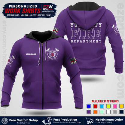 Custom Fire Department Shirt with Name, City Logo & Text | Firefighter Uniform | Button Up Work Shirt FF07