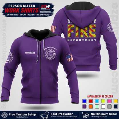 Custom Fire Department Shirt with Name, City Logo & Text | Firefighter Uniform | Button Up Work Shirt FF05