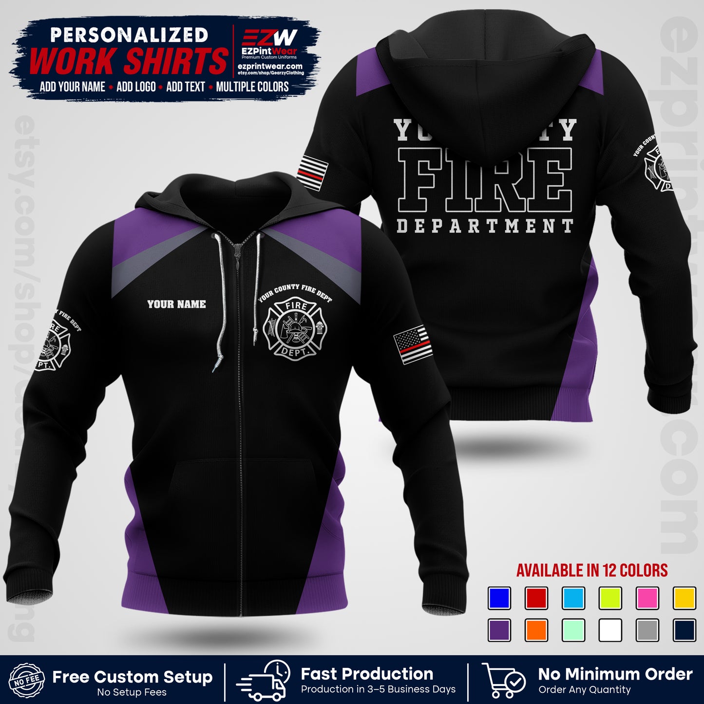 Custom Fire Department Shirt with Name, City Logo & Text | Firefighter Uniform | Button Up Work Shirt FF04