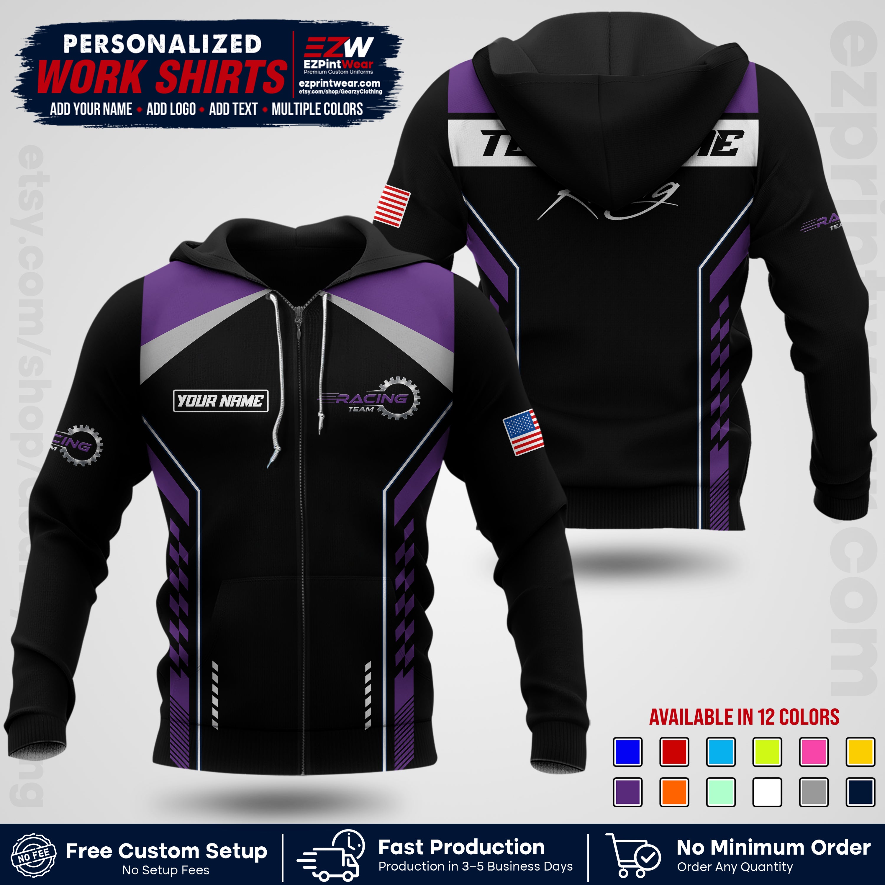 Custom Racing Shirt with Name, Logo & Text | Race Team Uniform | Crew Apparel RC13