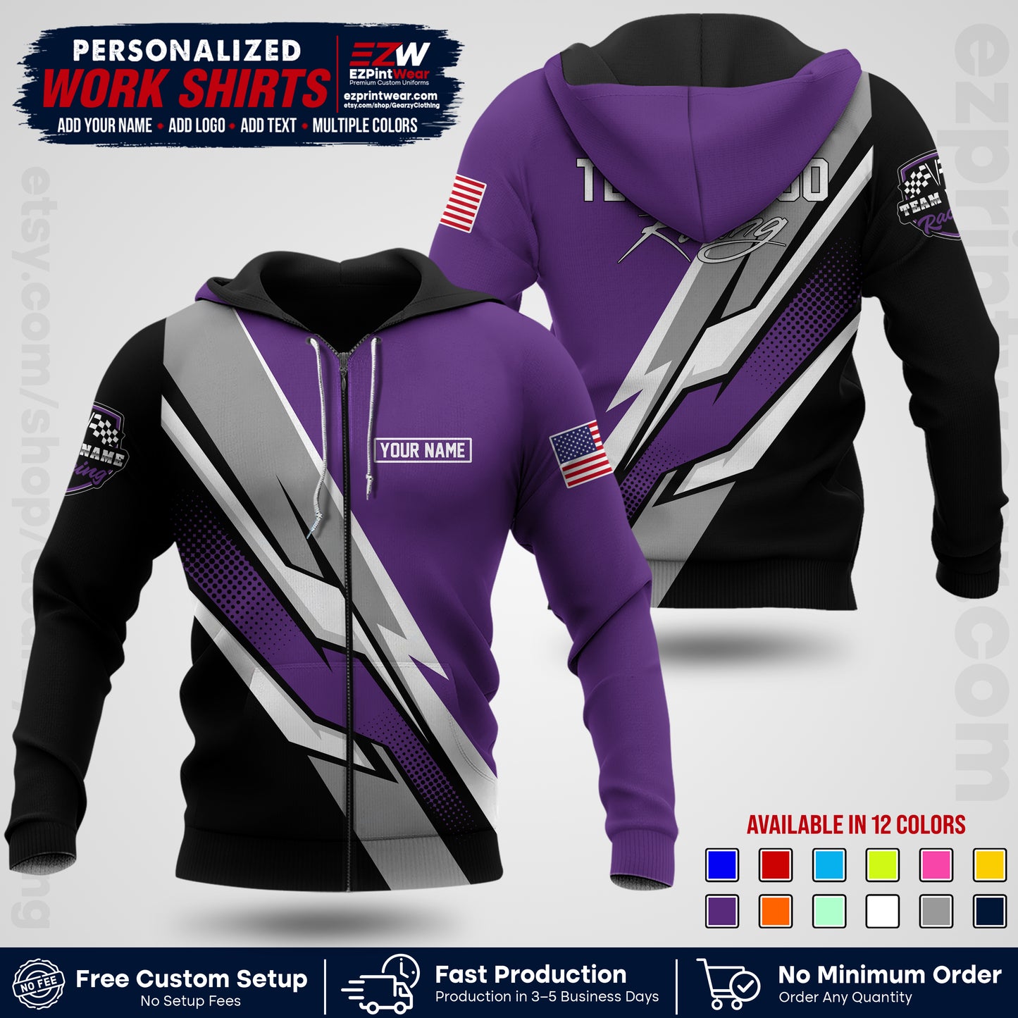 Custom Racing Shirt with Name, Logo & Text | Race Team Uniform | Crew Apparel RC01