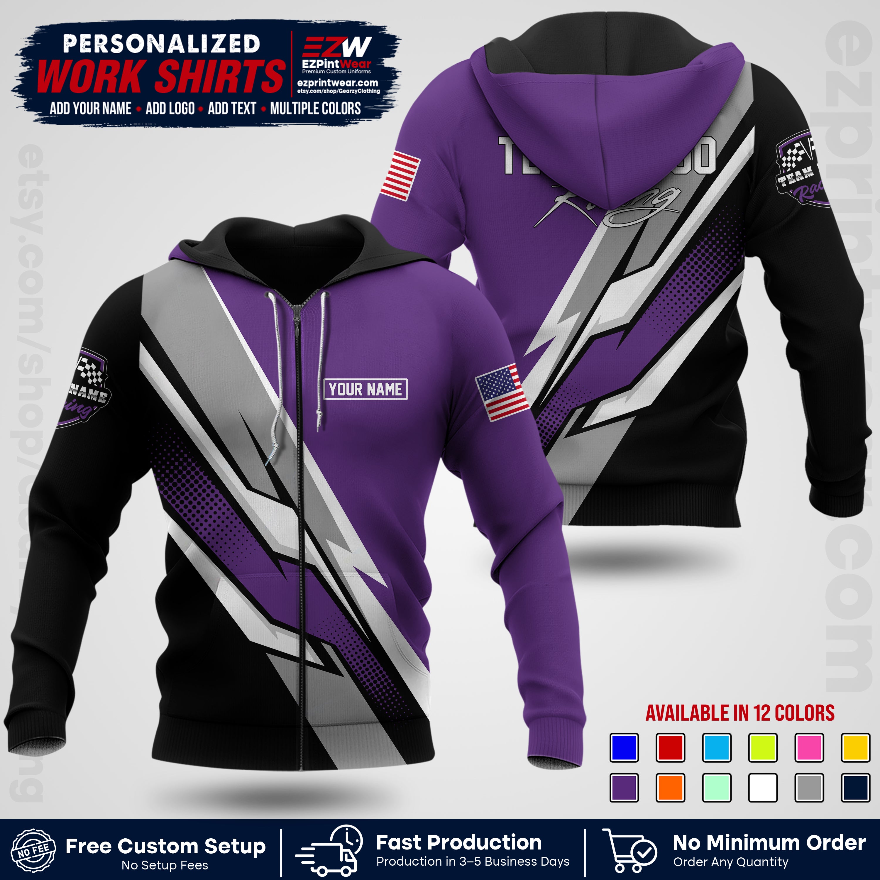 Custom Racing Shirt with Name, Logo & Text | Race Team Uniform | Crew Apparel RC01