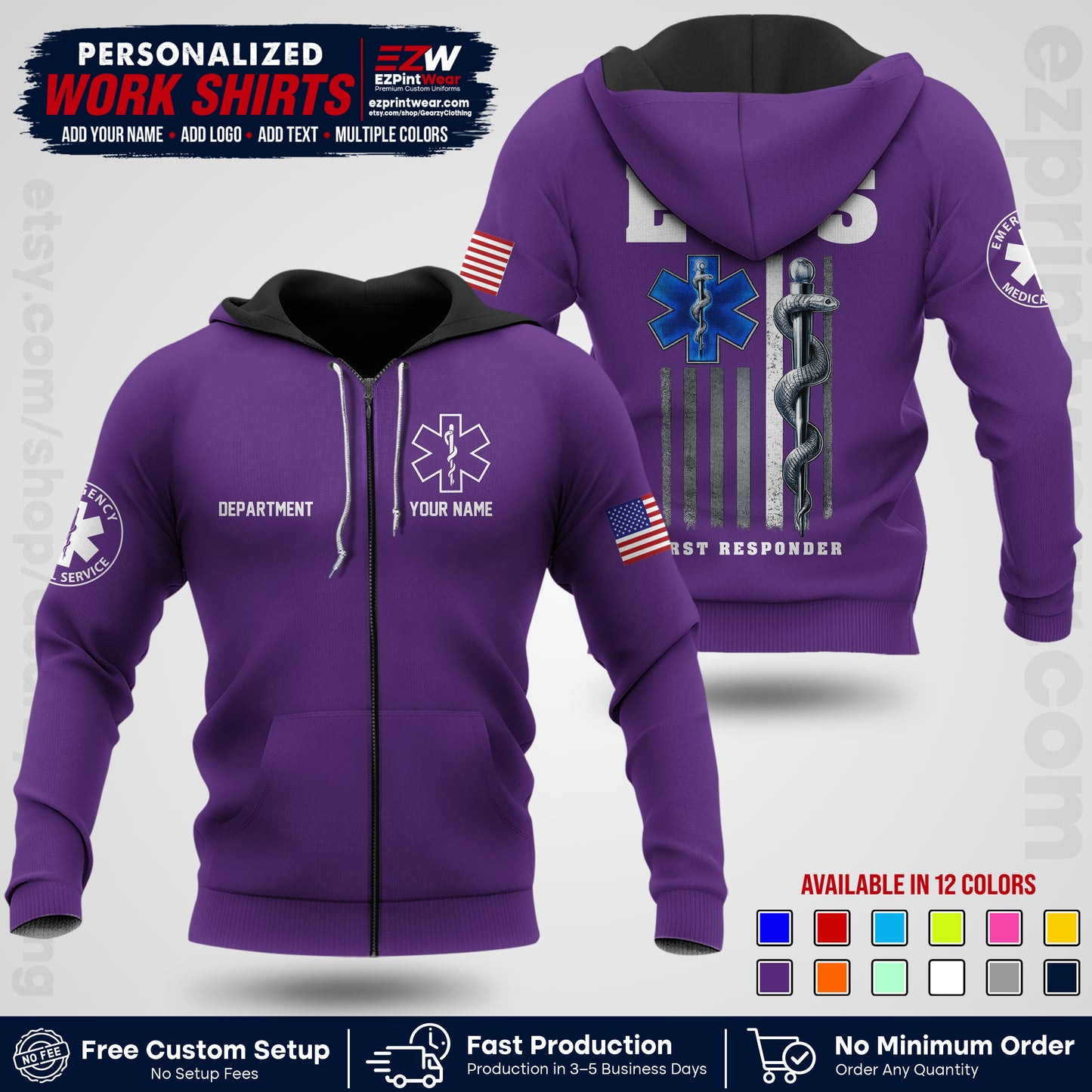 Custom EMS Shirt with Name, Logo & Text | EMS Team Uniform | First Responder Workwear EMSU03