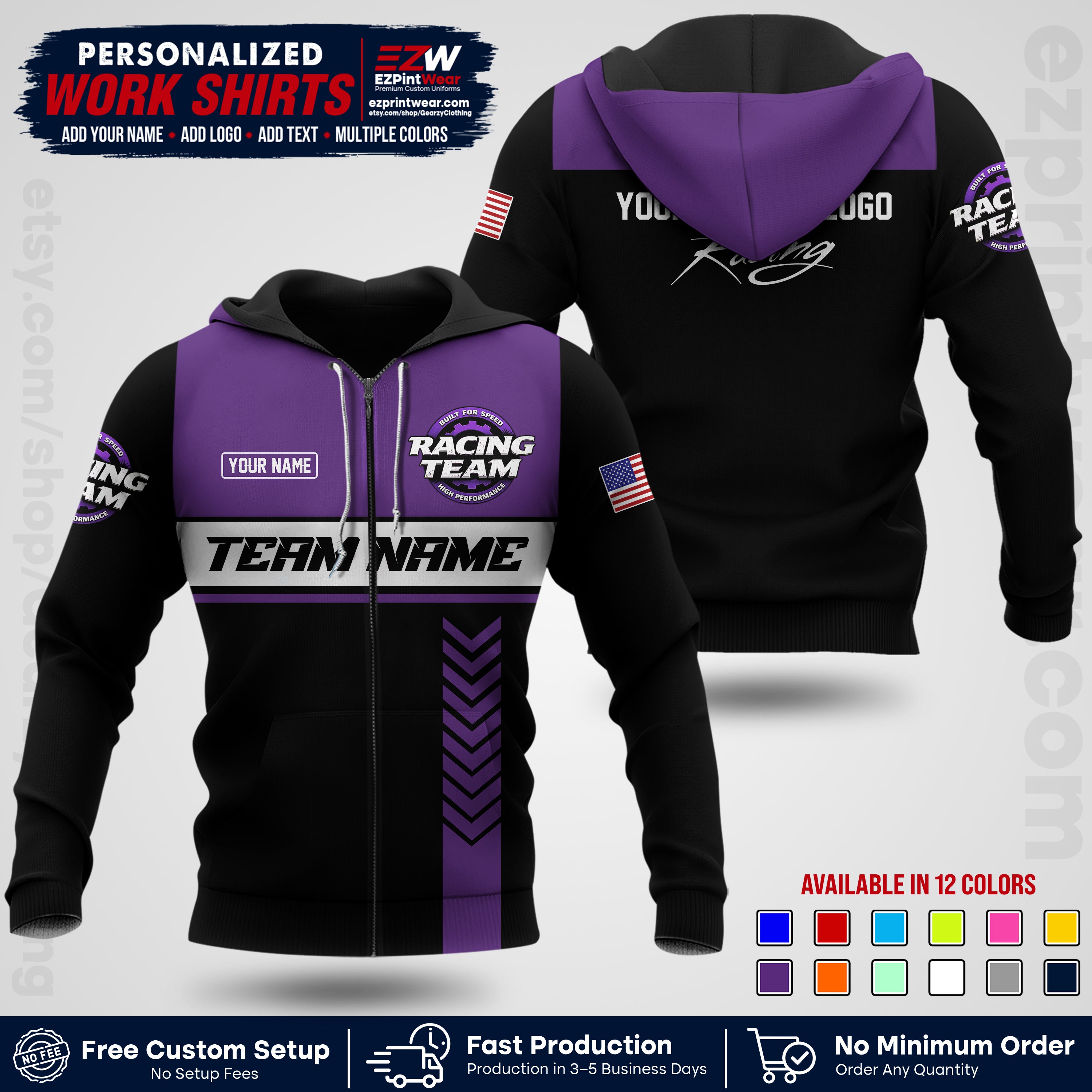 Custom Racing Shirt with Name, Logo & Text | Race Team Uniform | Crew Apparel RC02