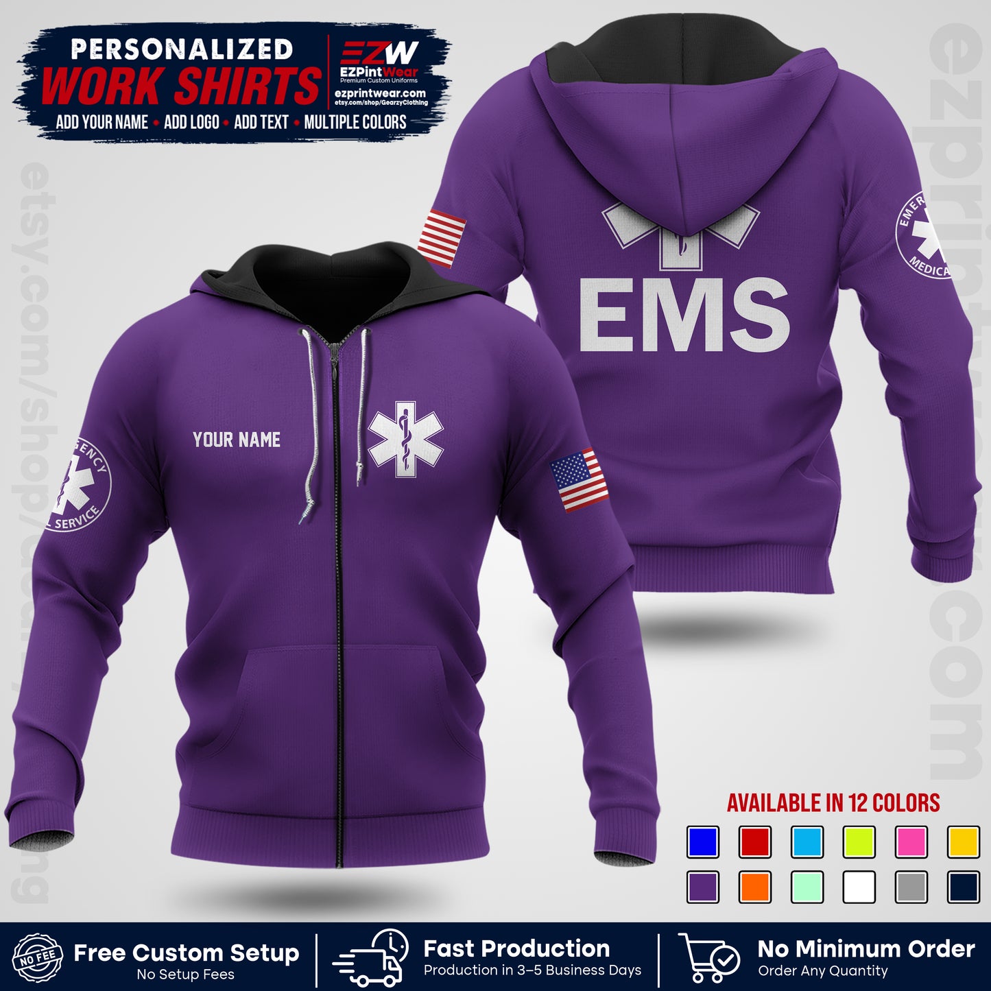 Custom EMS Shirt with Name, Logo & Text | EMS Team Uniform | First Responder Workwear EMSU02