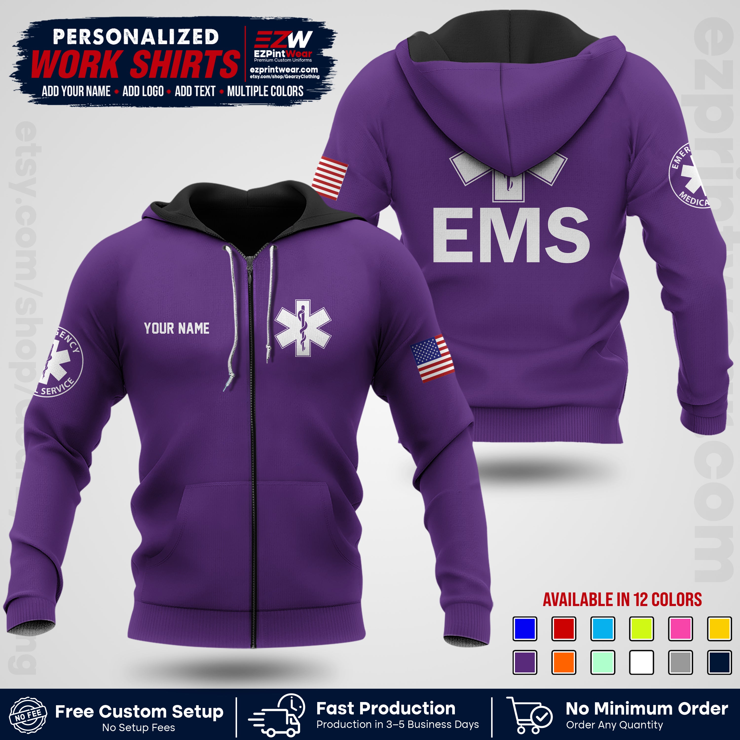 Custom EMS Shirt with Name, Logo & Text | EMS Team Uniform | First Responder Workwear EMSU02