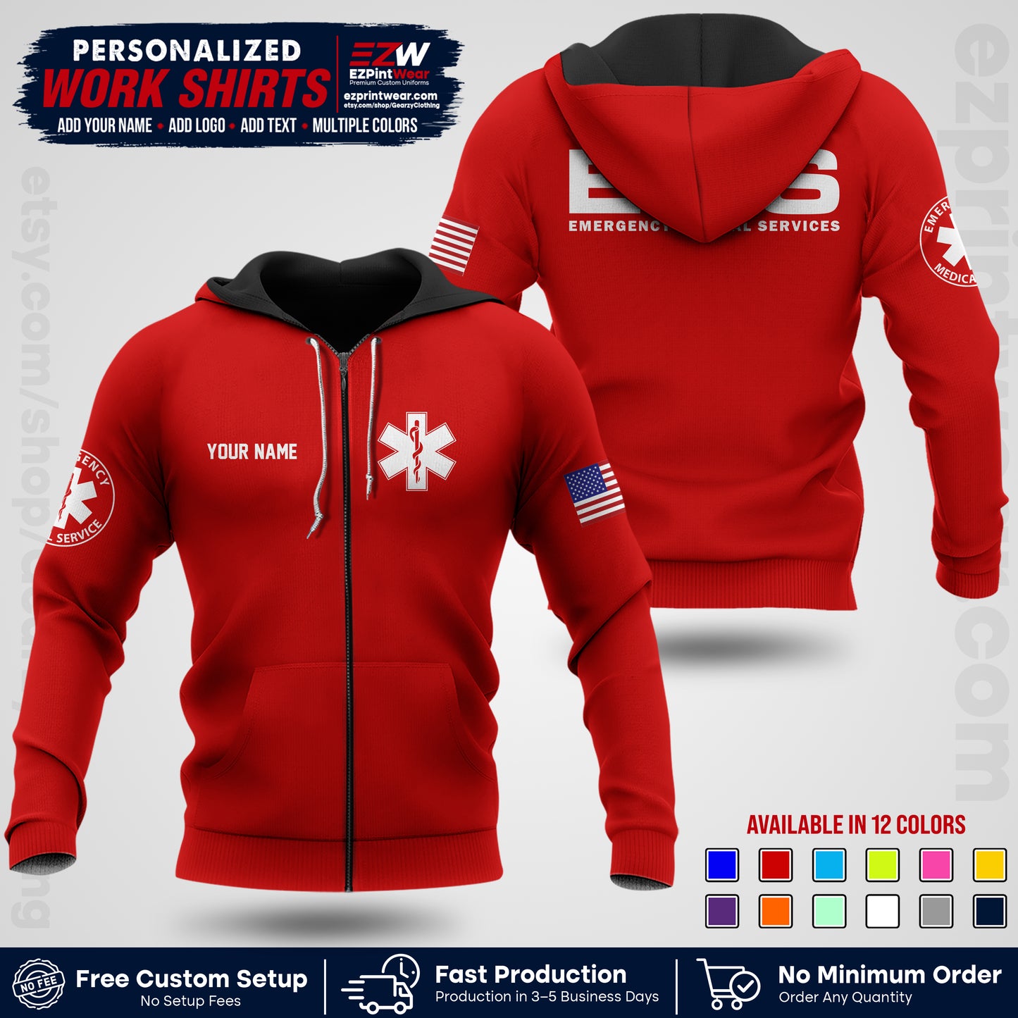 Custom EMS Shirt with Name, Logo & Text | EMS Team Uniform | First Responder Workwear EMSU01