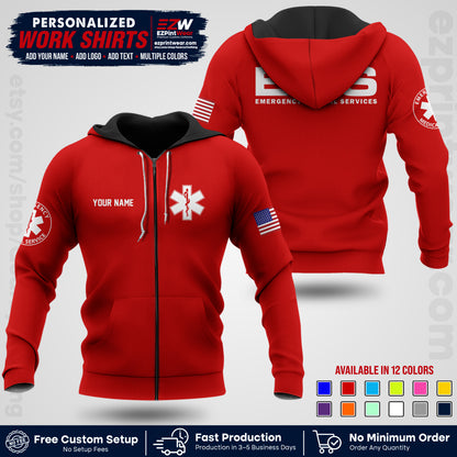 Custom EMS Shirt with Name, Logo & Text | EMS Team Uniform | First Responder Workwear EMSU01