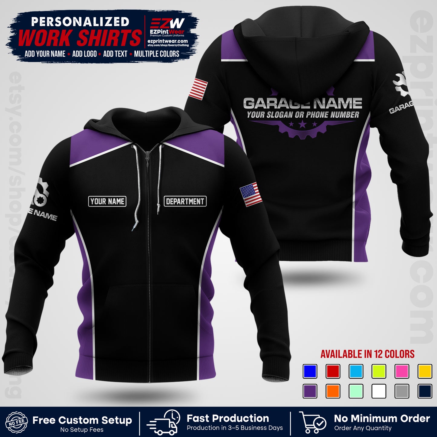 Custom Mechanic Work Shirt with Name, Logo & Text | Auto Shop Uniform | Workwear MCN 07