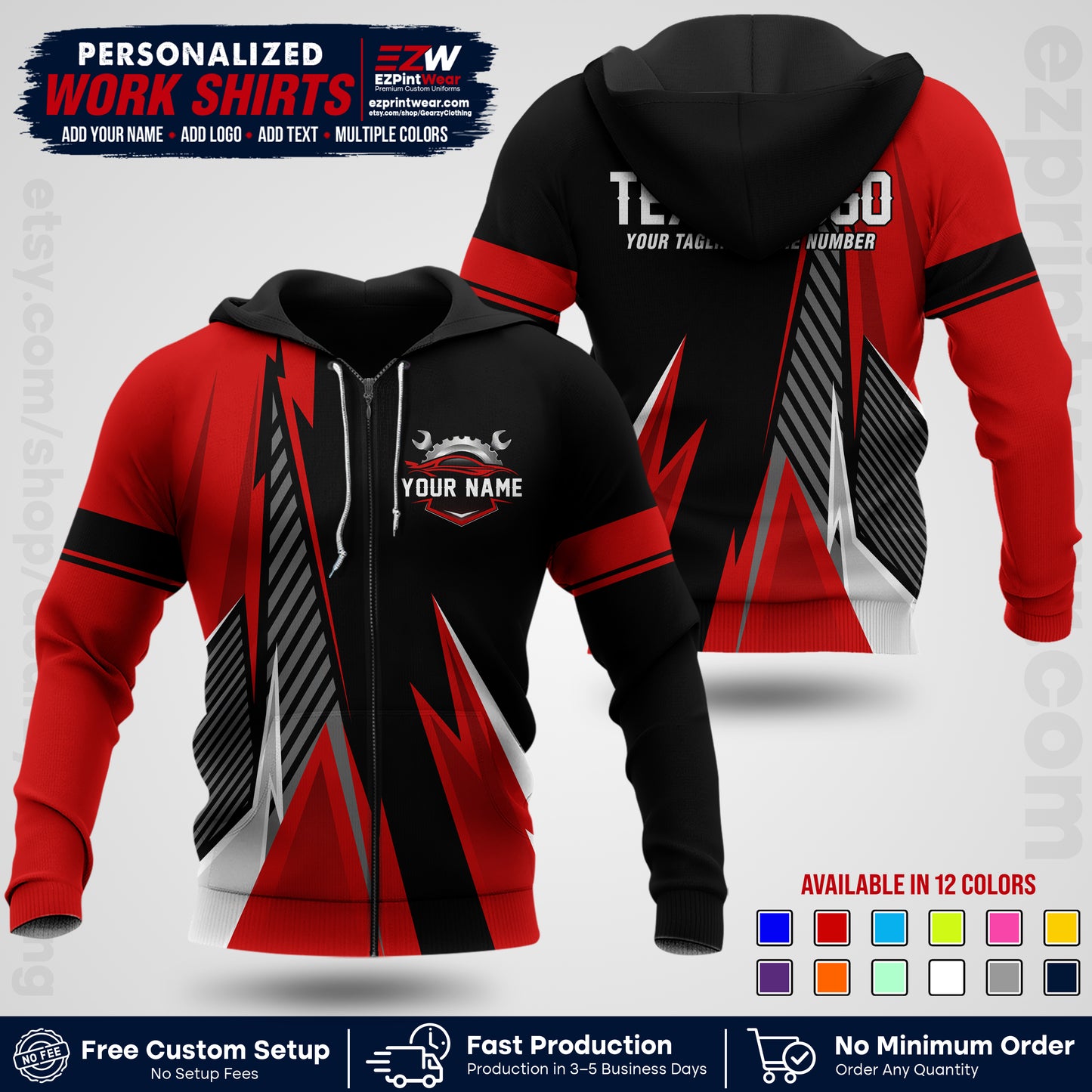 Custom Mechanic Work Shirt with Name, Logo & Text | Auto Shop Uniform | Workwear MCN 01