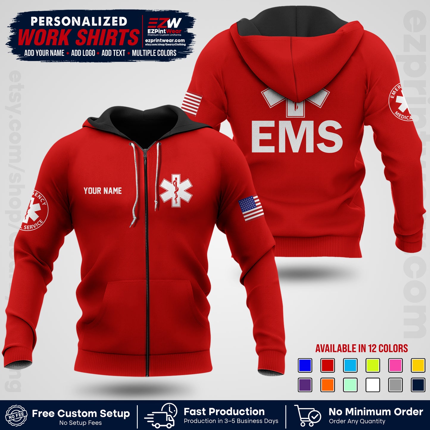 Custom EMS Shirt with Name, Logo & Text | EMS Team Uniform | First Responder Workwear EMSU02