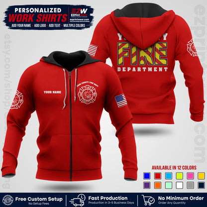 Custom Fire Department Shirt with Name, City Logo & Text | Firefighter Uniform | Button Up Work Shirt FF05