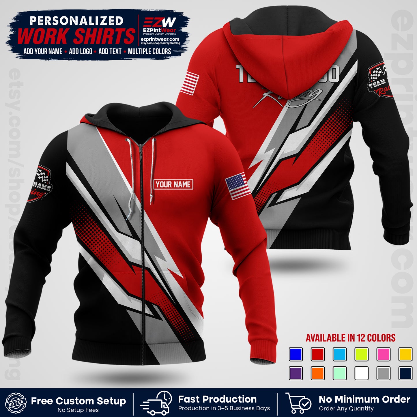 Custom Racing Shirt with Name, Logo & Text | Race Team Uniform | Crew Apparel RC01
