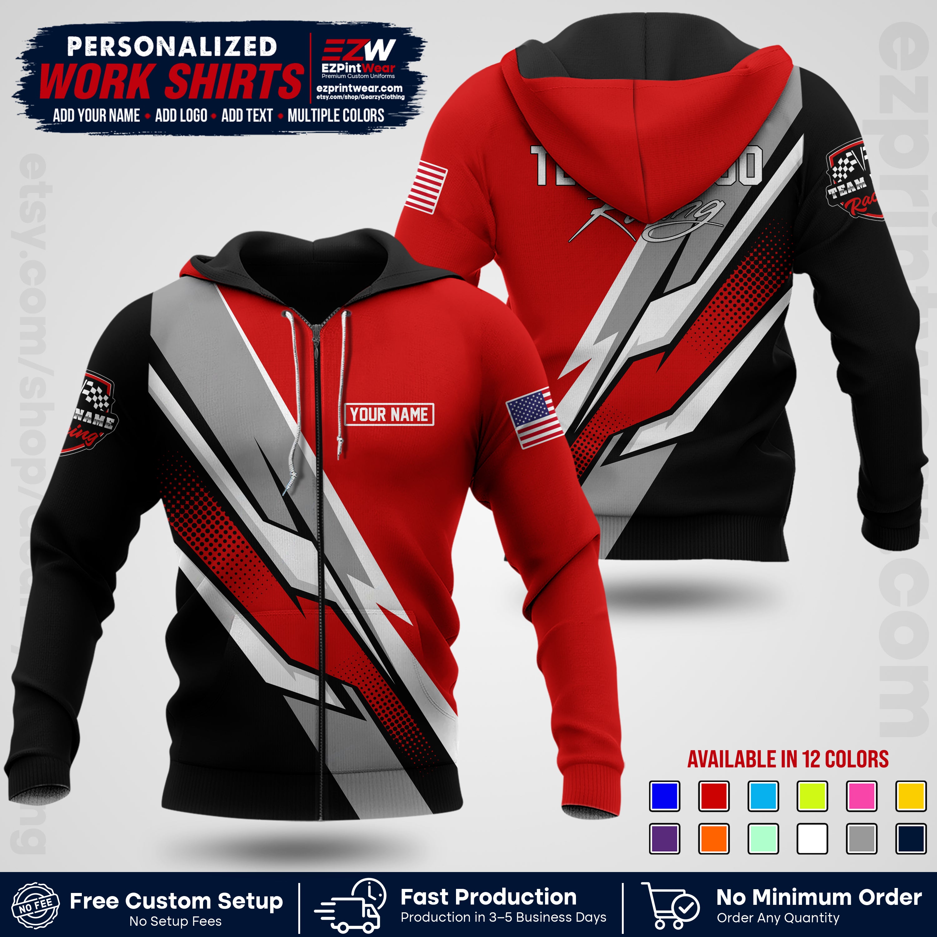 Custom Racing Shirt with Name, Logo & Text | Race Team Uniform | Crew Apparel RC01
