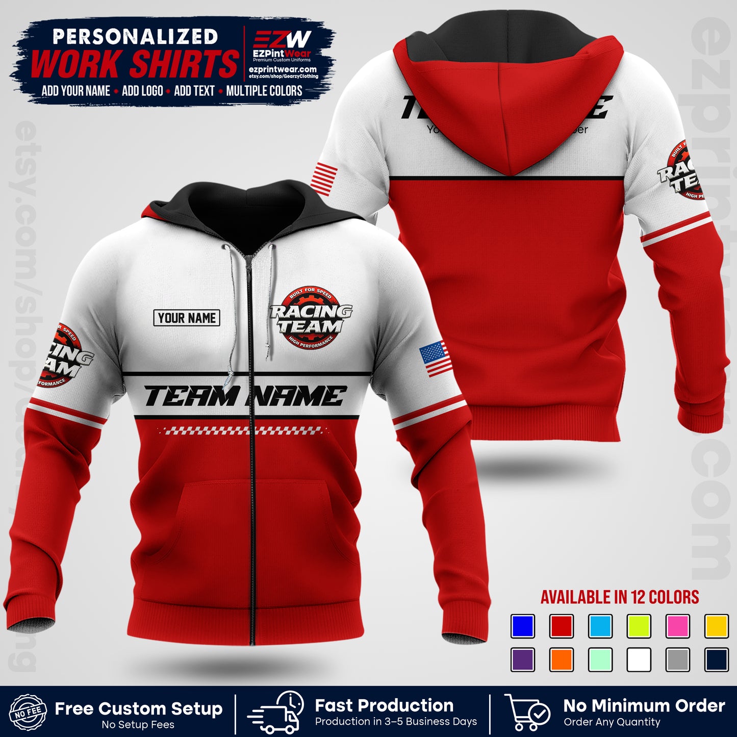 Custom Racing Shirt with Name, Logo & Text | Race Team Uniform | Crew Apparel RC12