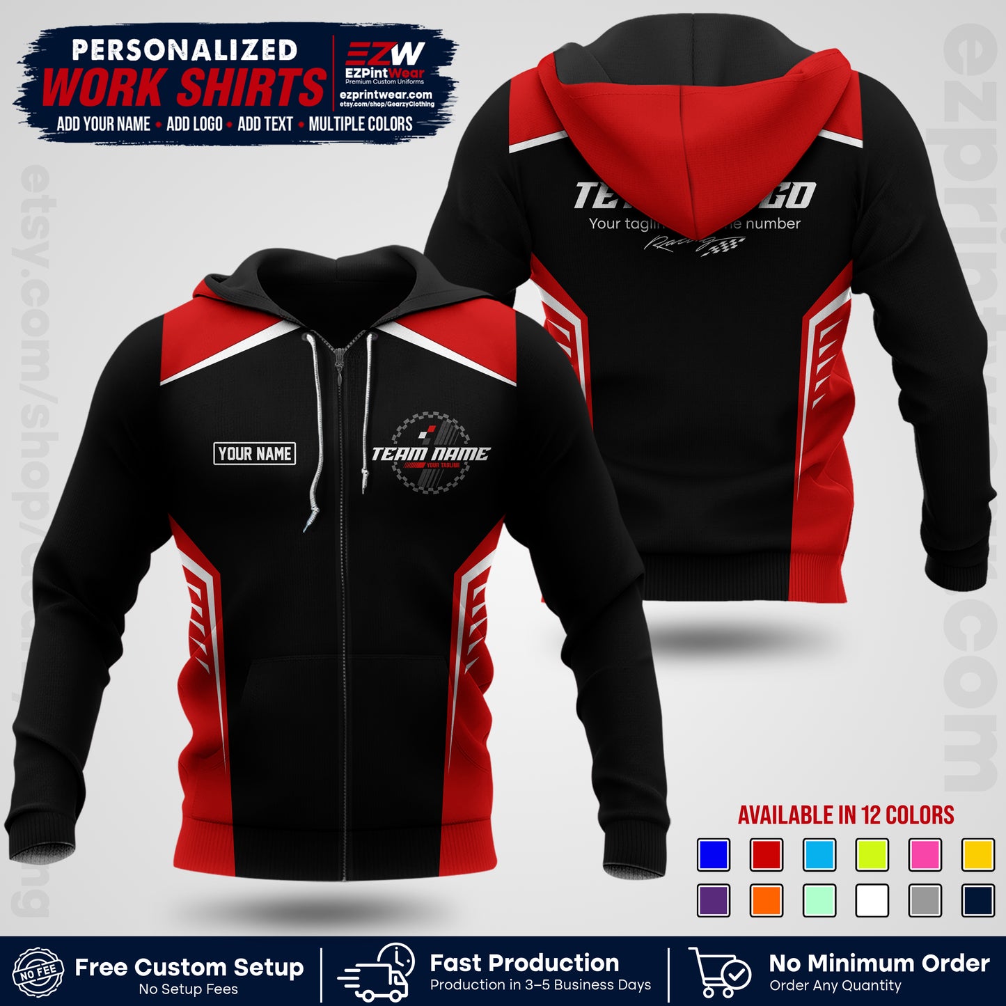 Custom Racing Shirt with Name, Logo & Text | Race Team Uniform | Crew Apparel RC07