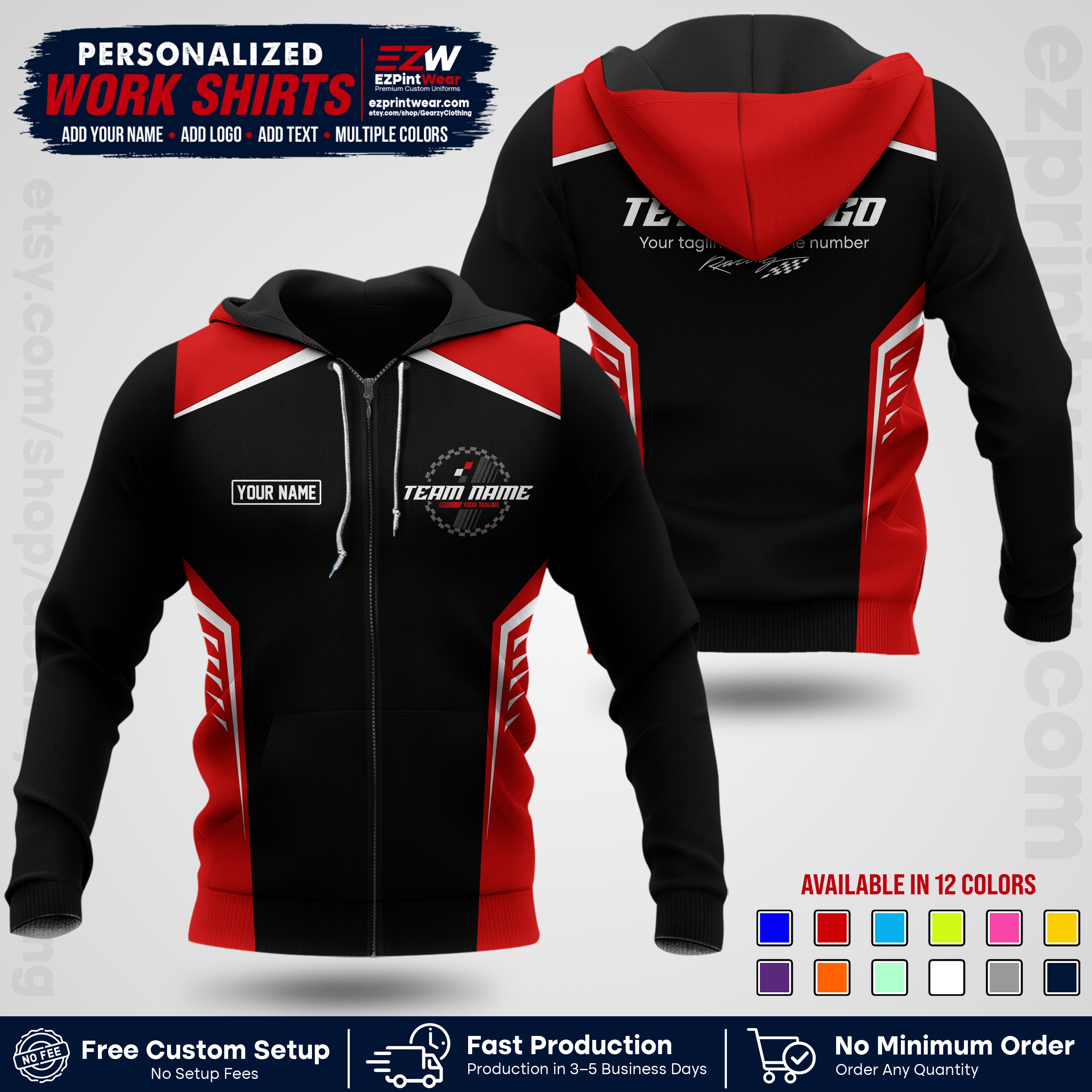 Custom Racing Shirt with Name, Logo & Text | Race Team Uniform | Crew Apparel RC07