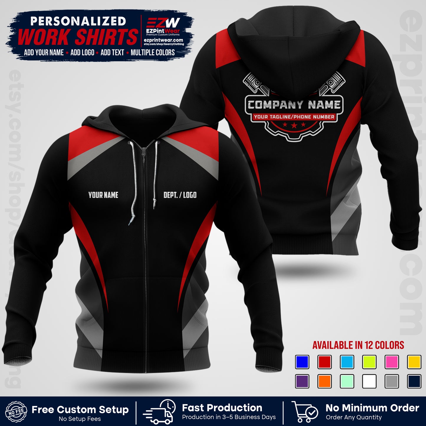 Custom Mechanic Work Shirt with Name, Logo & Text | Auto Shop Uniform | Workwear MCN 05