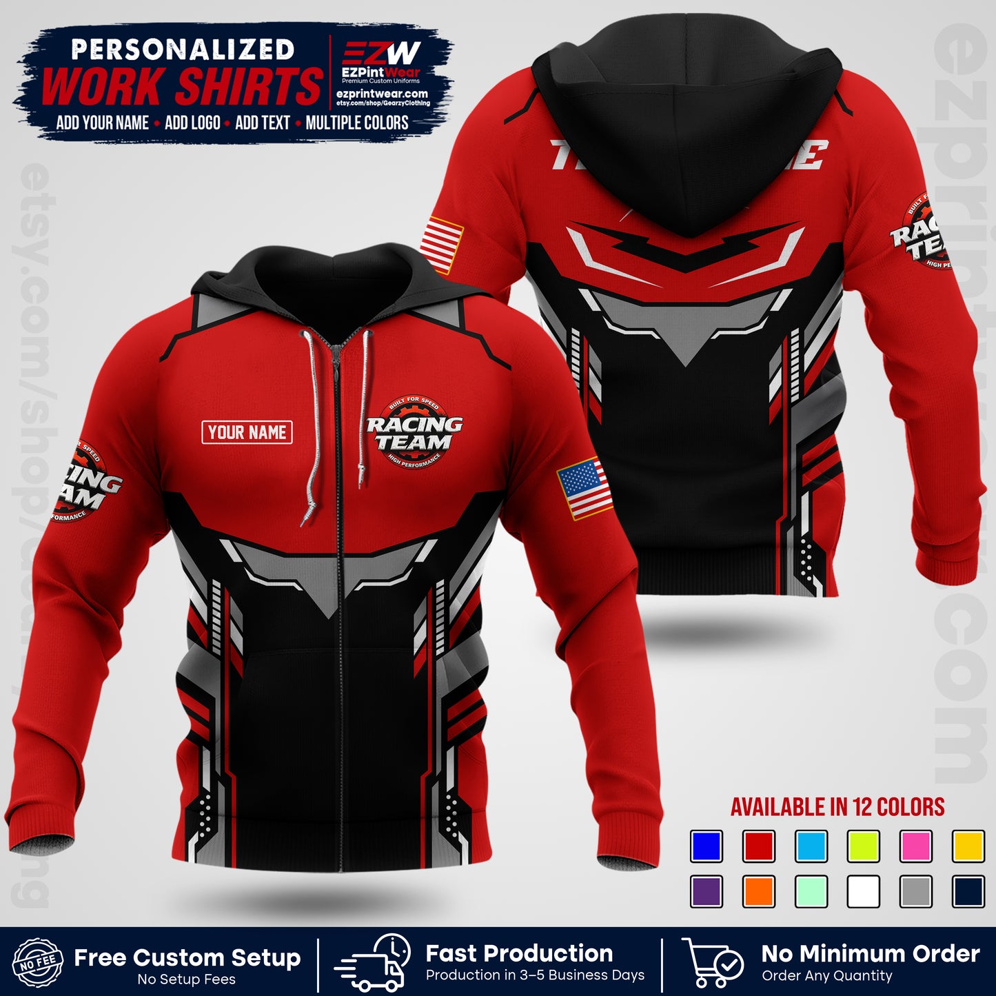 Custom Racing Shirt with Name, Logo & Text | Race Team Uniform | Crew Apparel RC11