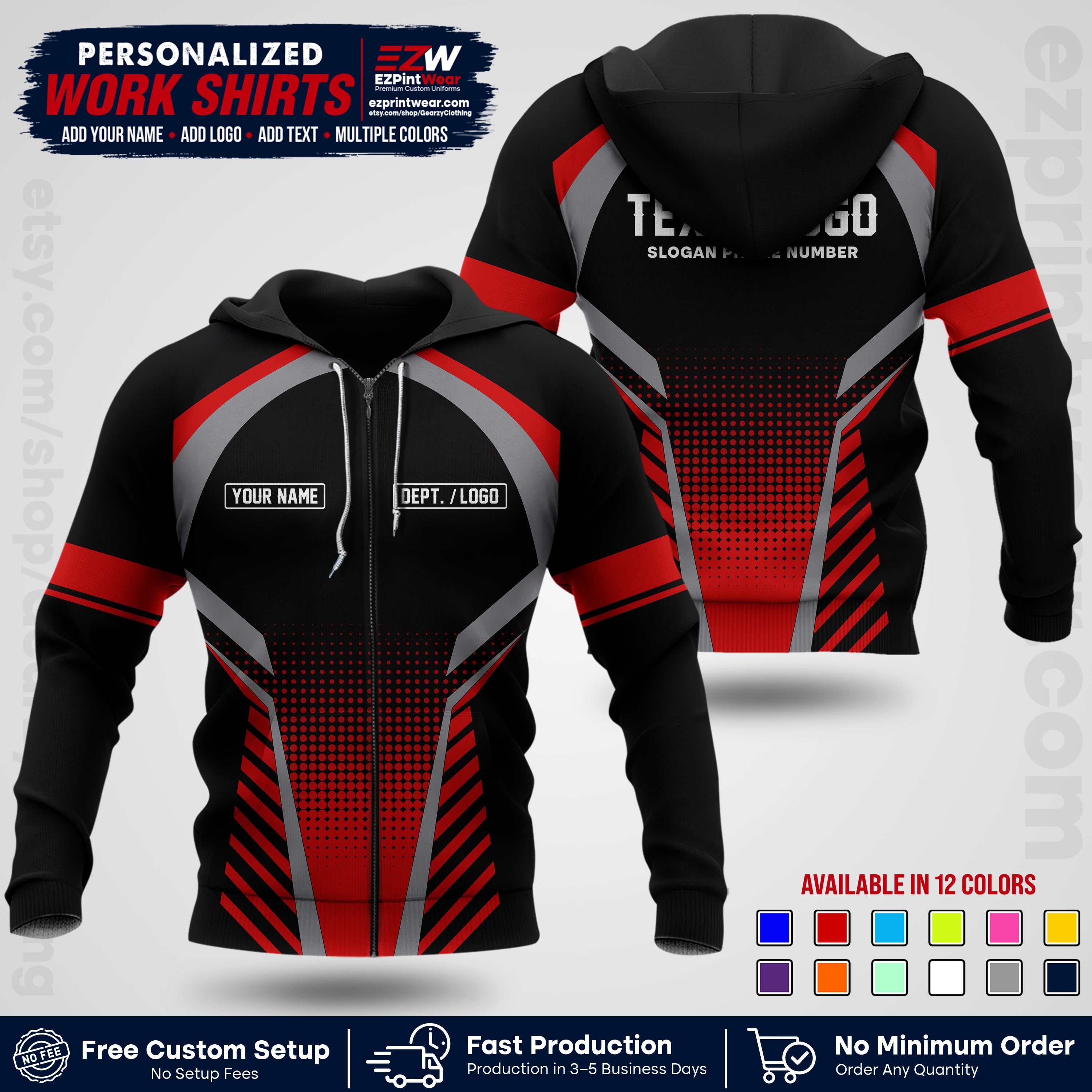 Custom All Over Print Work Uniform Shirt with Name, Logo & Text | Custom Hawaiian Shirt | Company Shirt | Employee Uniform UNF19