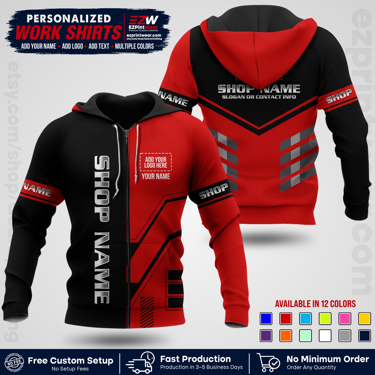 Custom All Over Print Work Uniform Shirt with Name, Logo & Text | Custom Hawaiian Shirt | Company Shirt | Employee Uniform UNF11