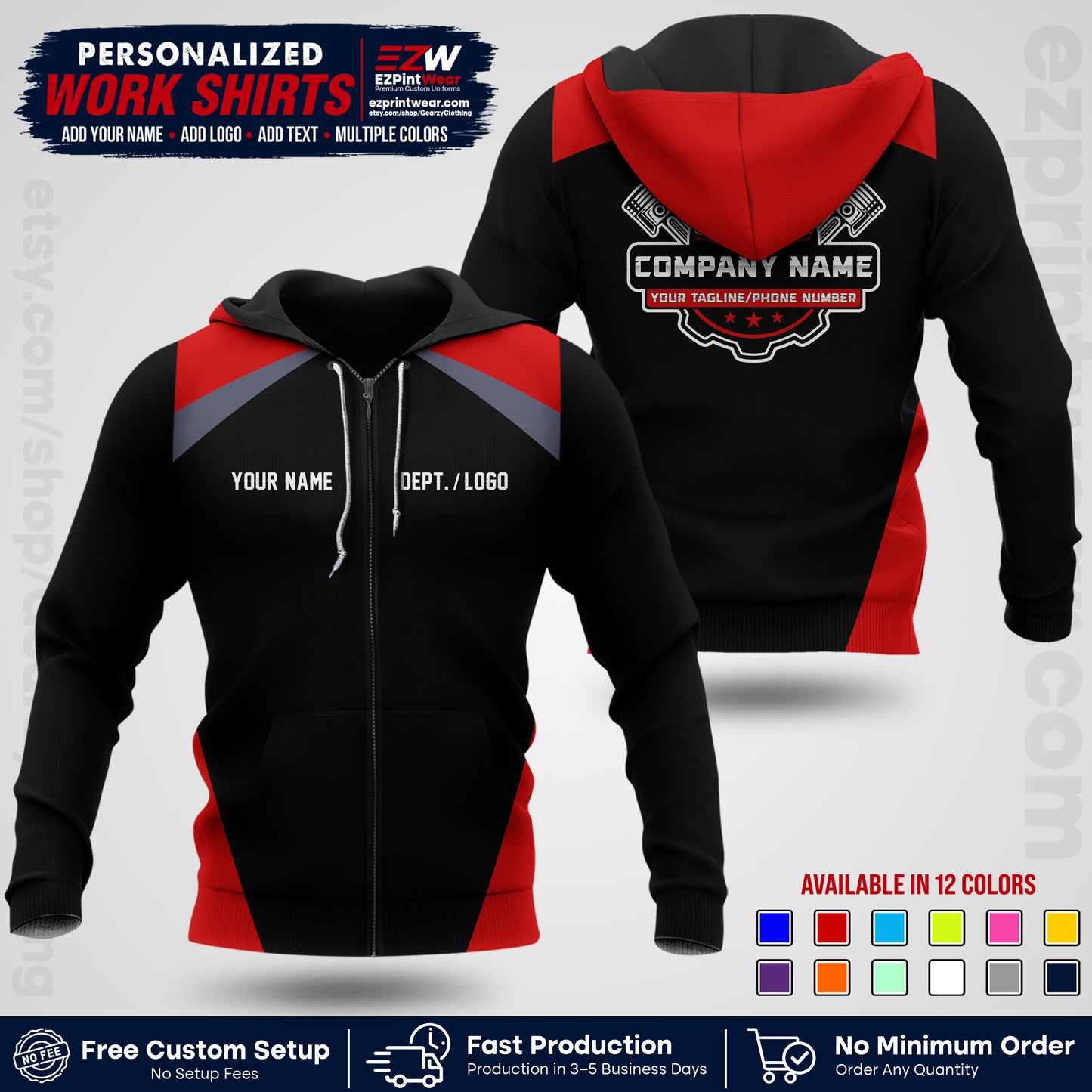 Custom Mechanic Work Shirt with Name, Logo & Text | Auto Shop Uniform | Workwear MCN 03
