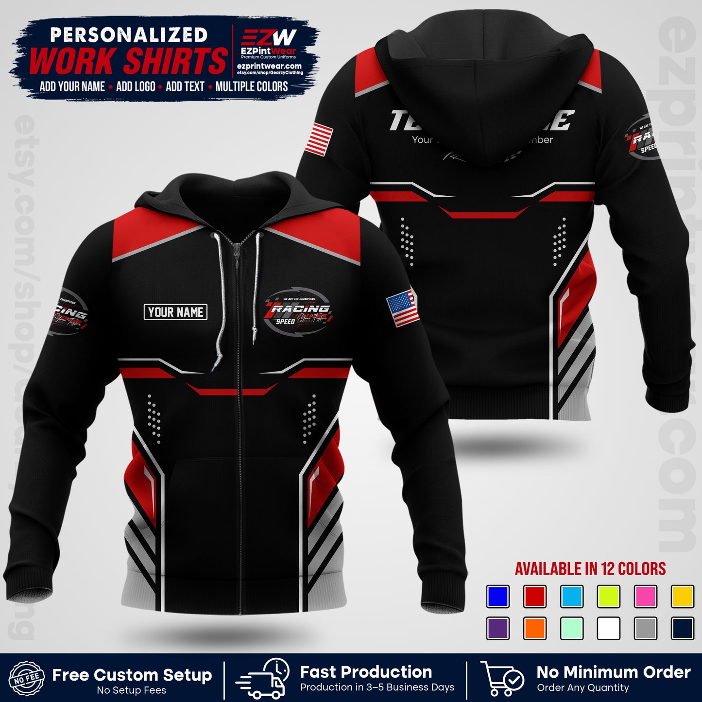 Custom Racing Shirt with Name, Logo & Text | Race Team Uniform | Crew Apparel RC10