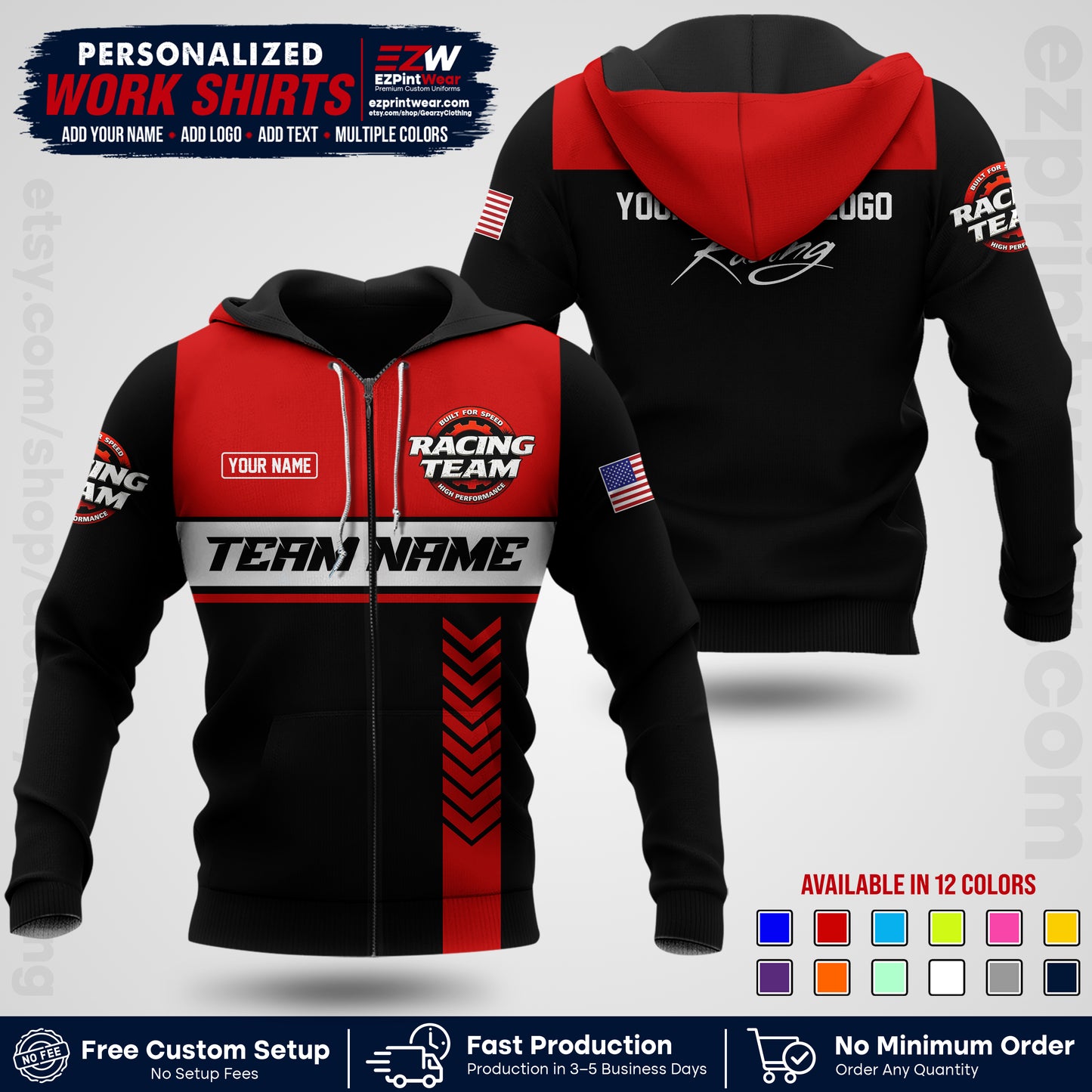 Custom Racing Shirt with Name, Logo & Text | Race Team Uniform | Crew Apparel RC02