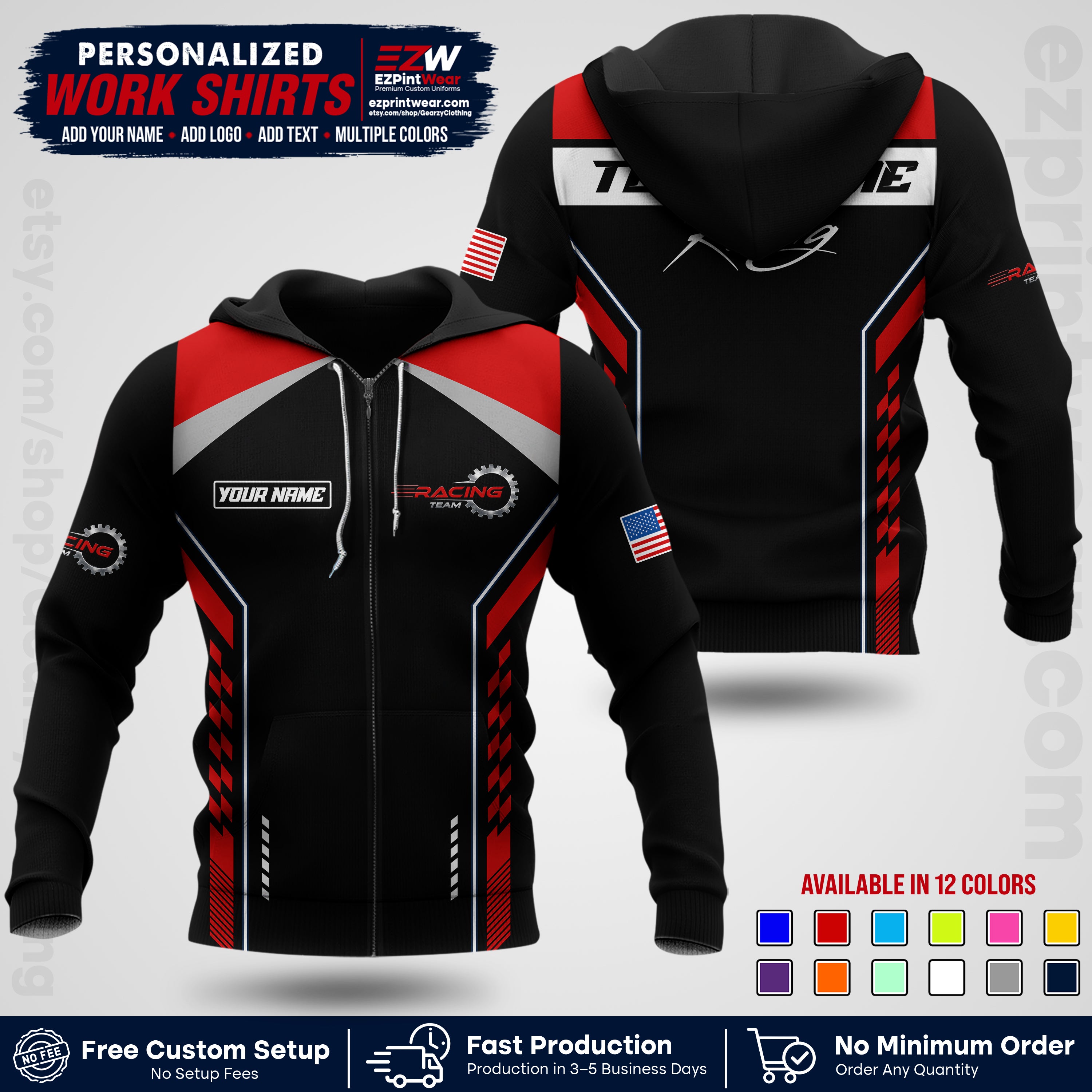 Custom Racing Shirt with Name, Logo & Text | Race Team Uniform | Crew Apparel RC13