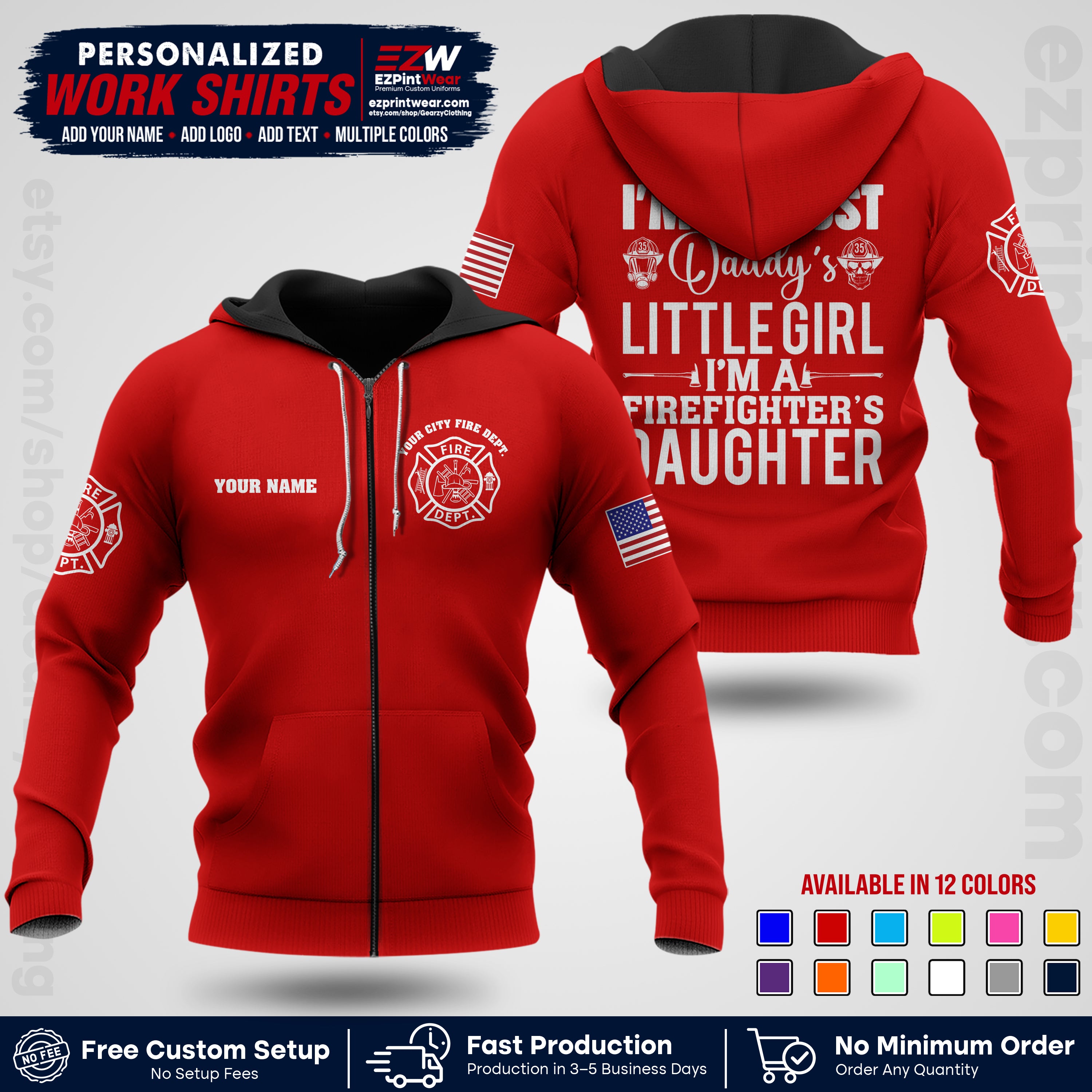 Custom Fire Department Shirt with Name, City Logo & Text | Firefighter Uniform | Button Up Work Shirt FF08