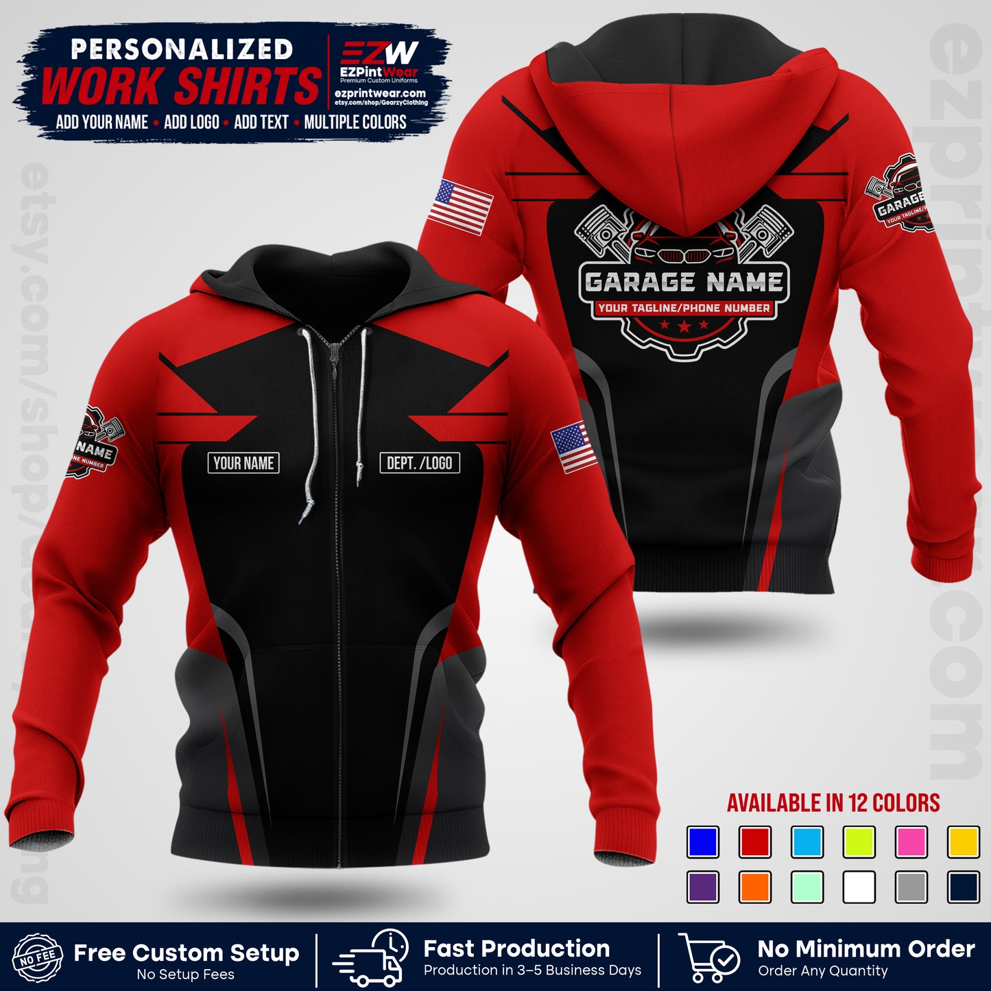 Custom Mechanic Work Shirt with Name, Logo & Text | Auto Shop Uniform | Workwear MCN 04