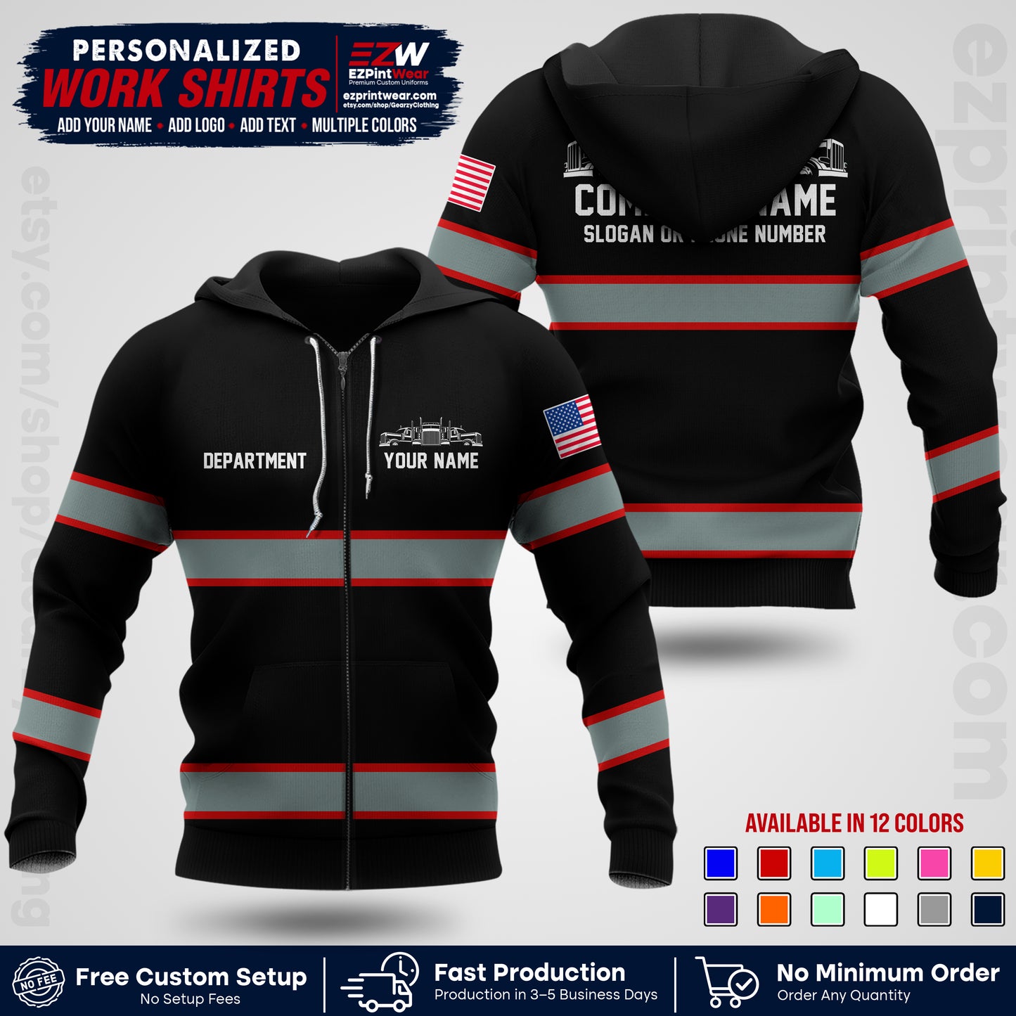 Personalized Truck Driver Workwear Uniform | Custom Safety Stripe Apparel | Non-Reflective Reflective Style Design TW04