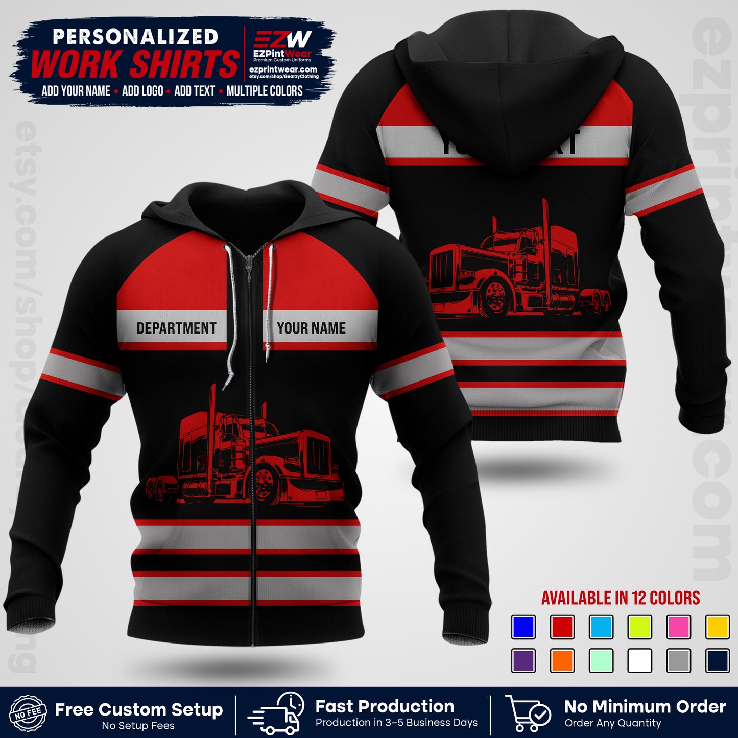 Personalized Truck Driver Workwear Uniform | Custom Safety Stripe Apparel | Non-Reflective Reflective Style Design TW02