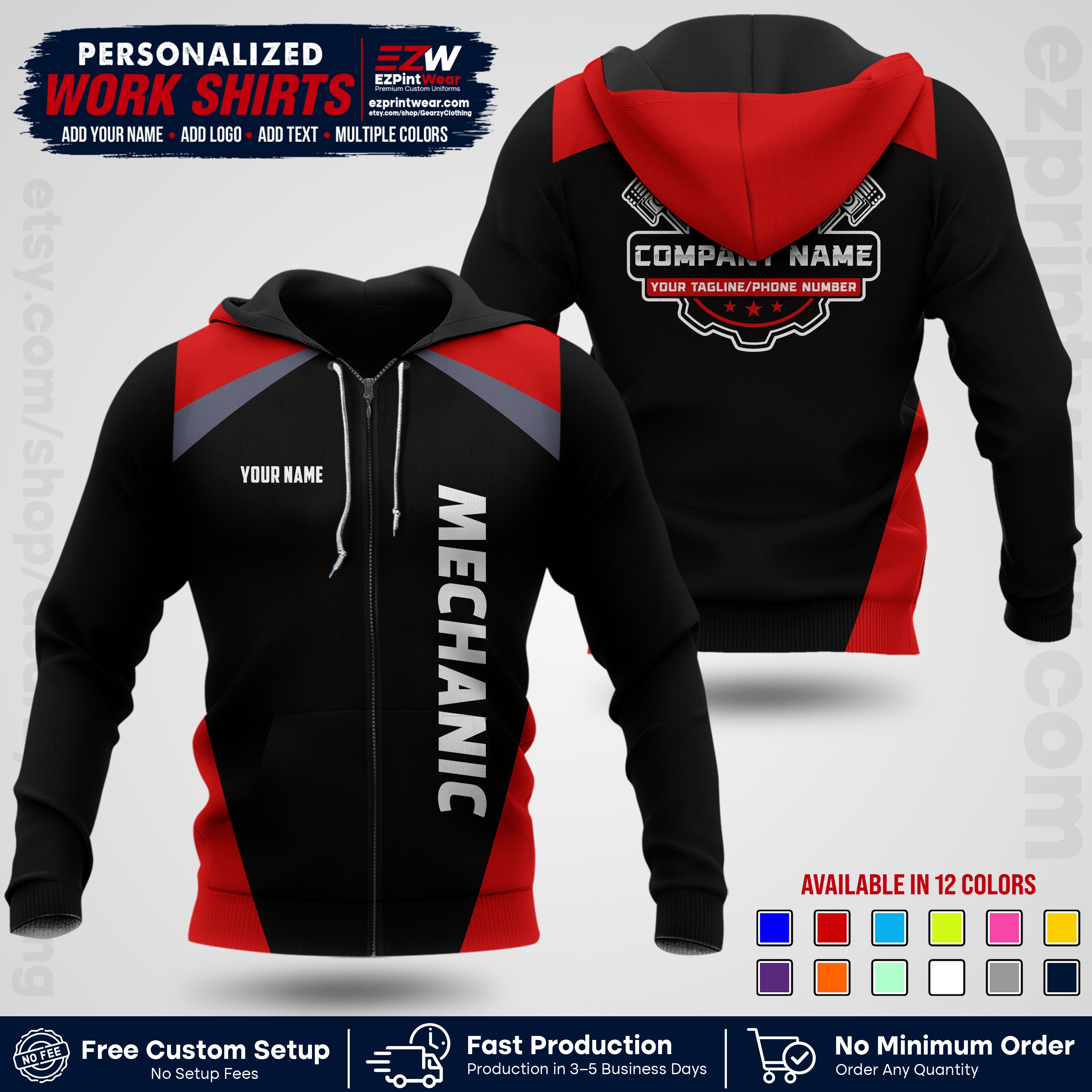 Custom Mechanic Work Shirt with Name, Logo & Text | Auto Shop Uniform | Workwear MCN 02