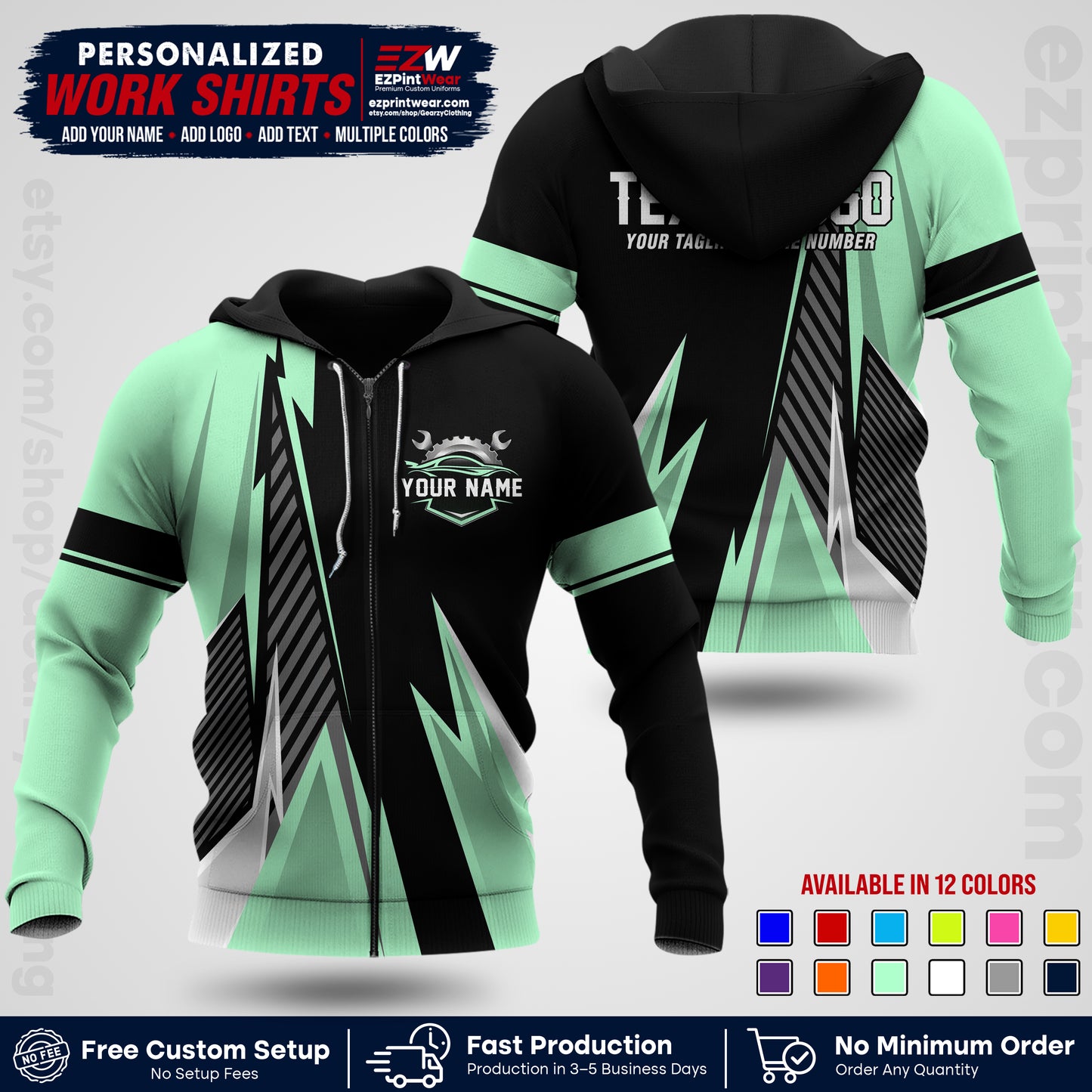Custom Mechanic Work Shirt with Name, Logo & Text | Auto Shop Uniform | Workwear MCN 01