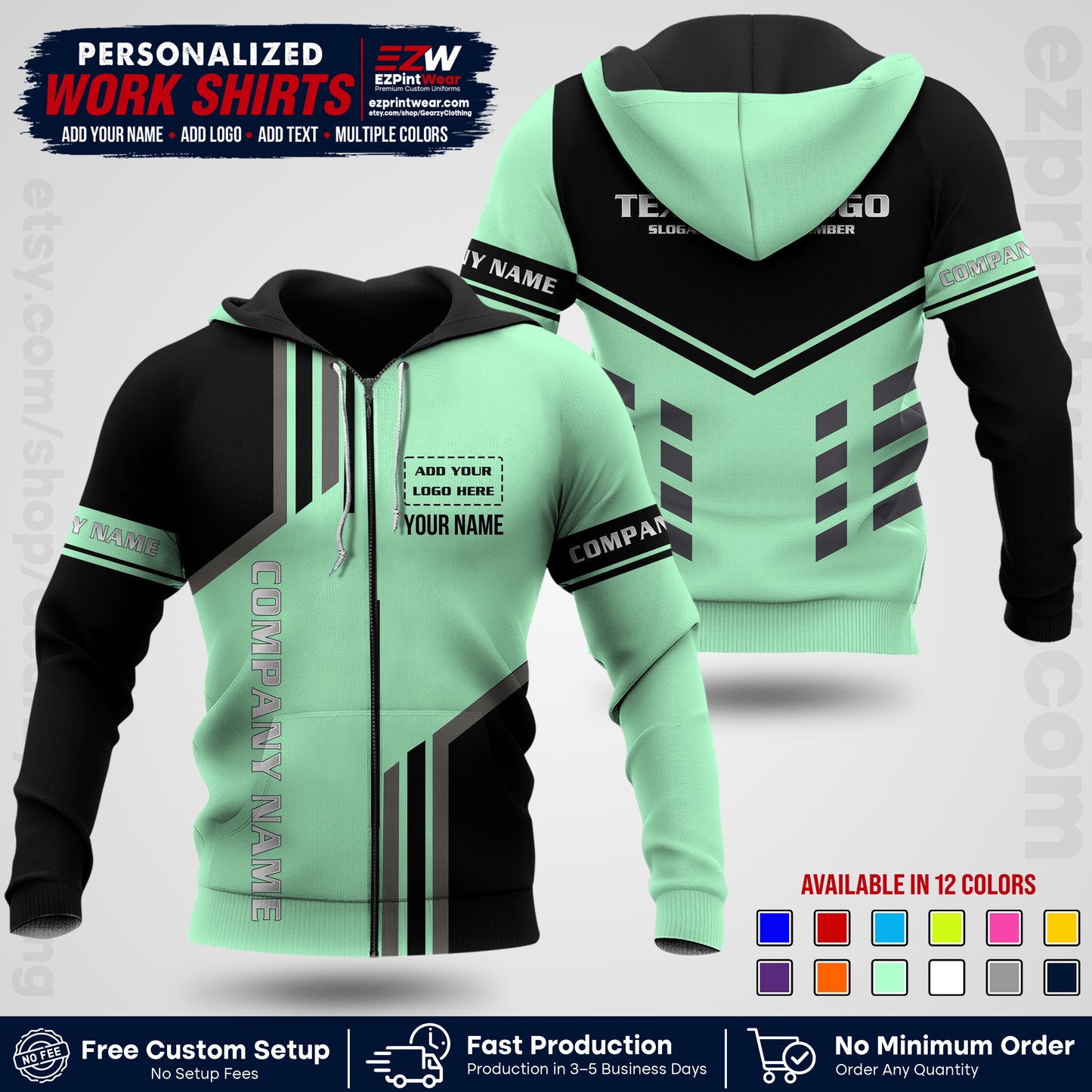 Custom All Over Print Work Uniform Shirt with Name, Logo & Text | Custom Hawaiian Shirt | Company Shirt | Employee Uniform UNF10