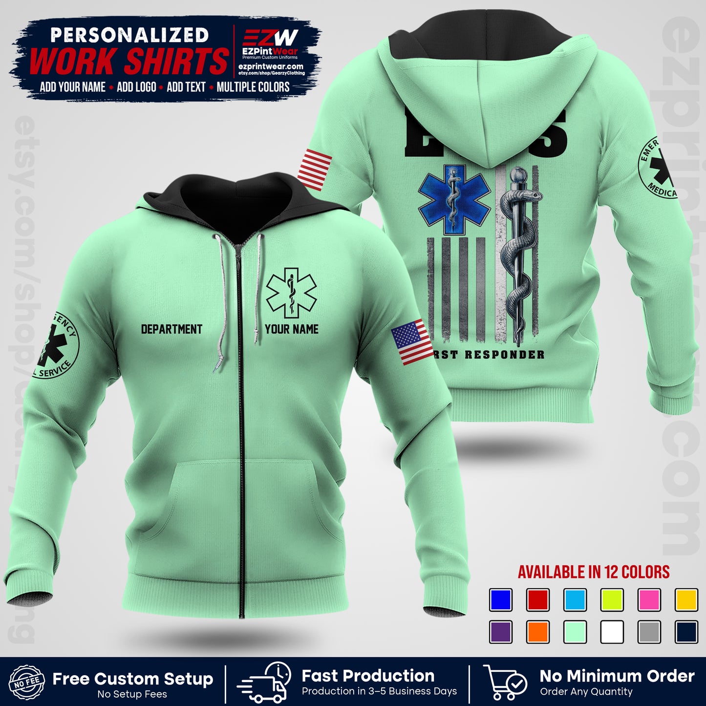 Custom EMS Shirt with Name, Logo & Text | EMS Team Uniform | First Responder Workwear EMSU03