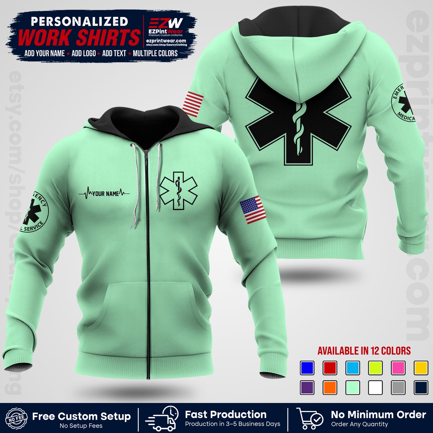 Custom EMS Shirt with Name, Logo & Text | EMS Team Uniform | First Responder Workwear EMSU04