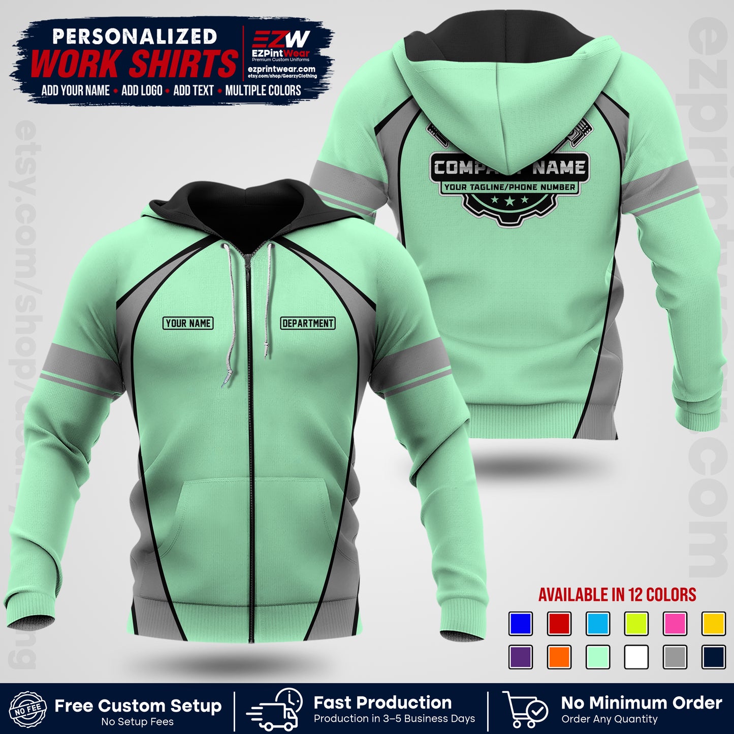 Custom Mechanic Work Shirt with Name, Logo & Text | Auto Shop Uniform | Workwear MCN 09