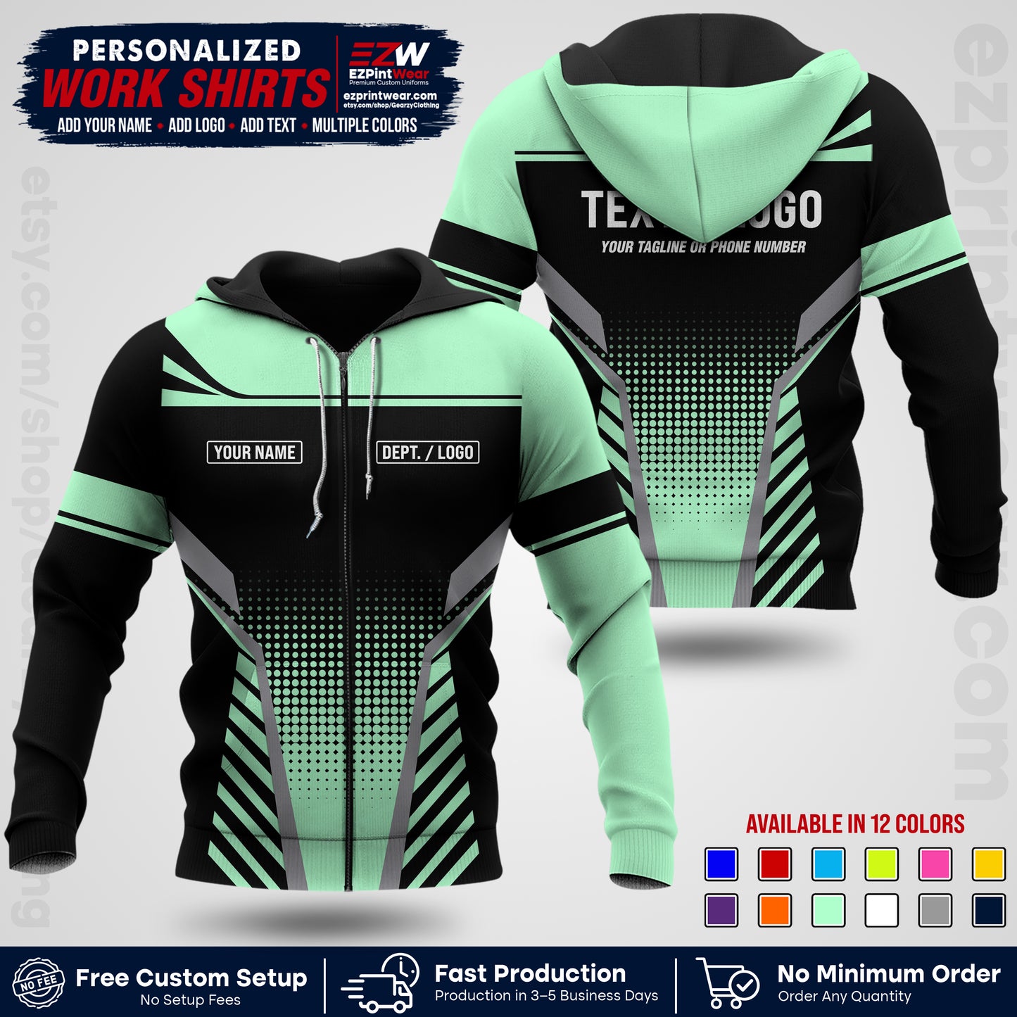 Custom All Over Print Work Uniform Shirt with Name, Logo & Text | Custom Hawaiian Shirt | Company Shirt | Employee Uniform UNF08