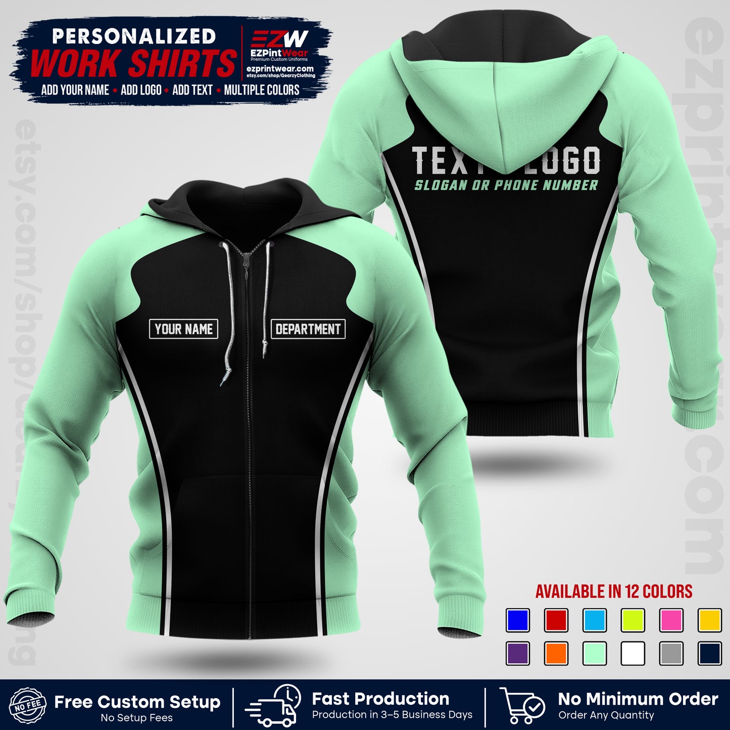 Custom All Over Print Work Uniform Shirt with Name, Logo & Text | Custom Hawaiian Shirt | Company Shirt | Employee Uniform UNF16