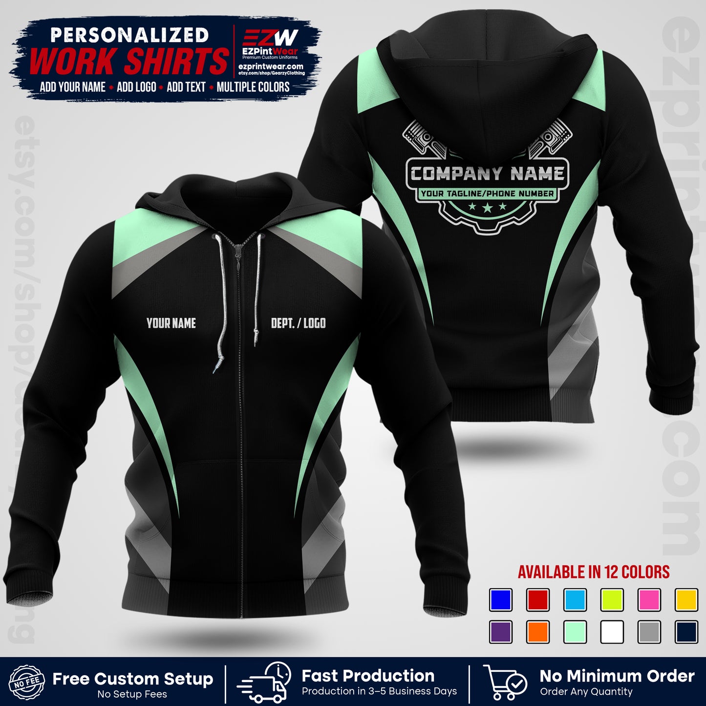 Custom Mechanic Work Shirt with Name, Logo & Text | Auto Shop Uniform | Workwear MCN 05