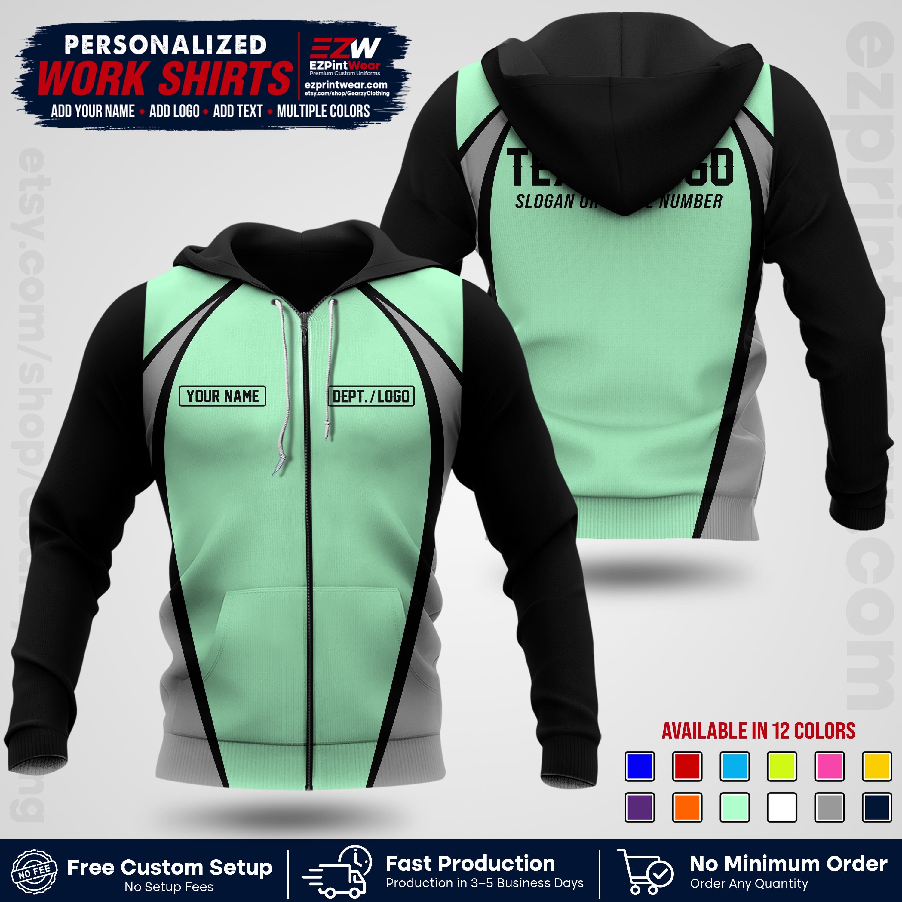 Custom All Over Print Work Uniform Shirt with Name, Logo & Text | Custom Hawaiian Shirt | Company Shirt | Employee Uniform UNF20