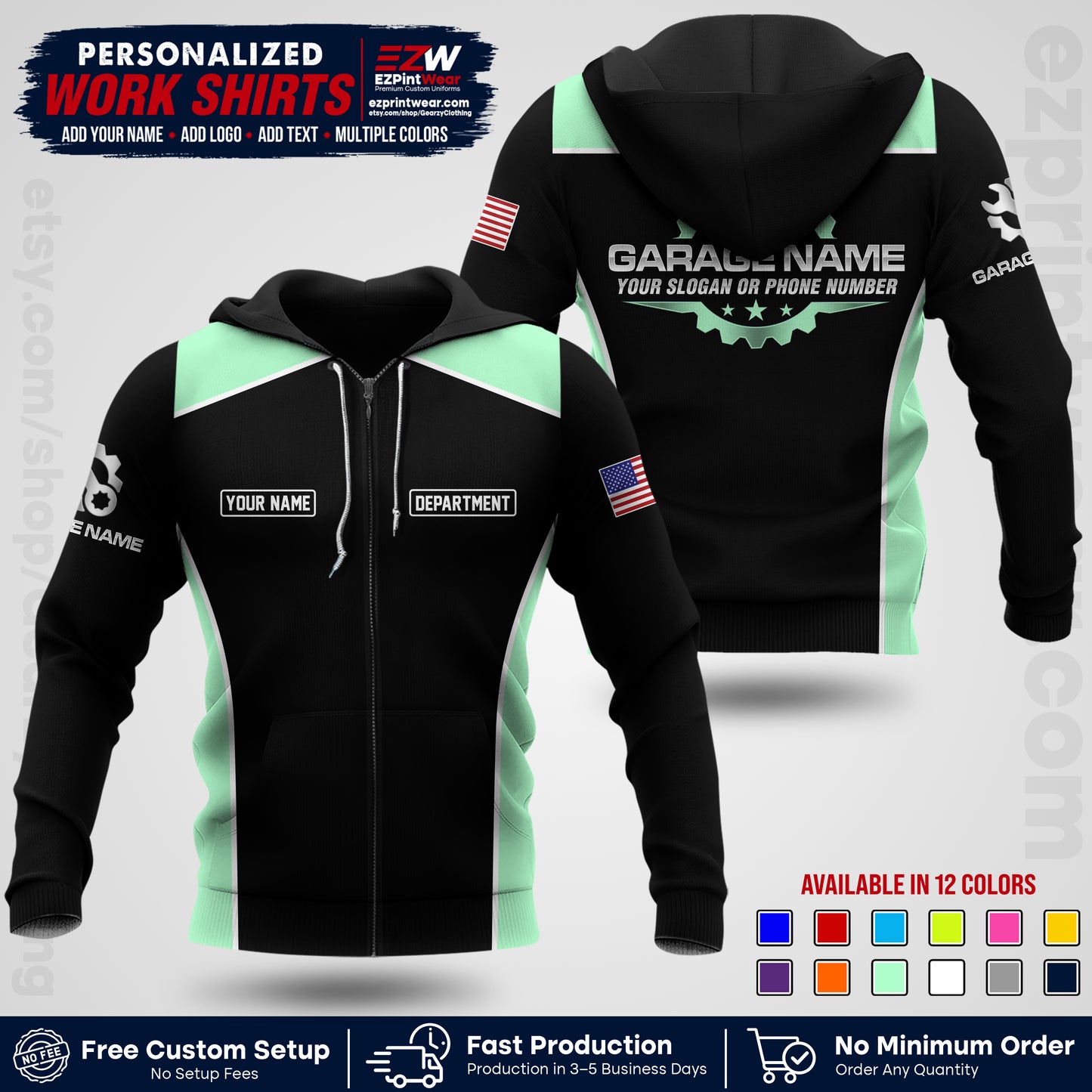 Custom Mechanic Work Shirt with Name, Logo & Text | Auto Shop Uniform | Workwear MCN 07